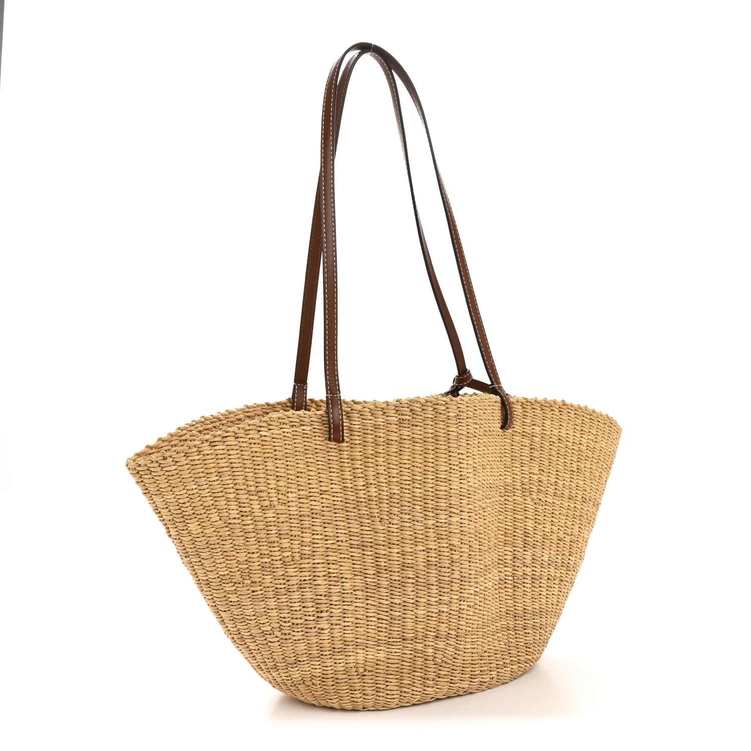 Calfskin Raffia Paulas Ibiza Small Basket Tote Bag Natural Pecan - Image 3