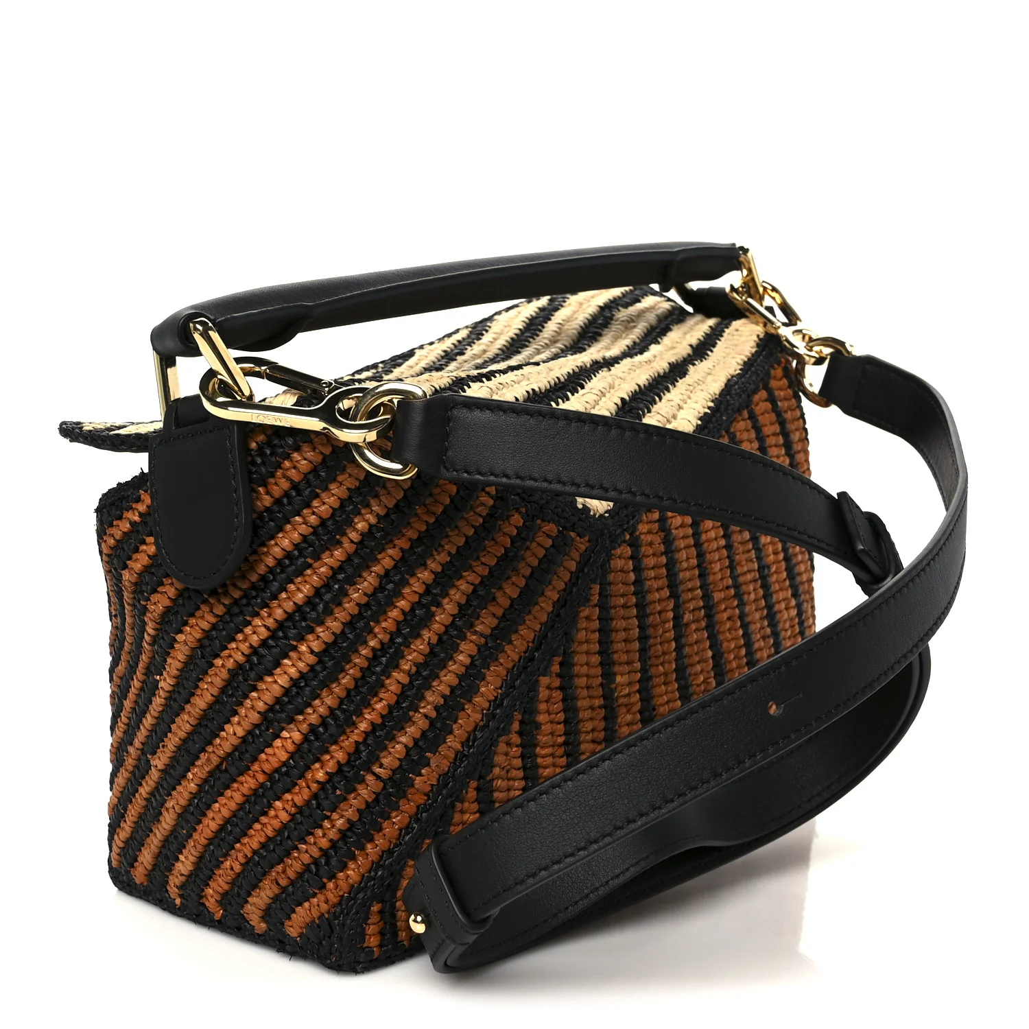 Calfskin Raffia Paula's Ibiza Small Puzzle Edge Bag Natural Honey Gold - Image 3