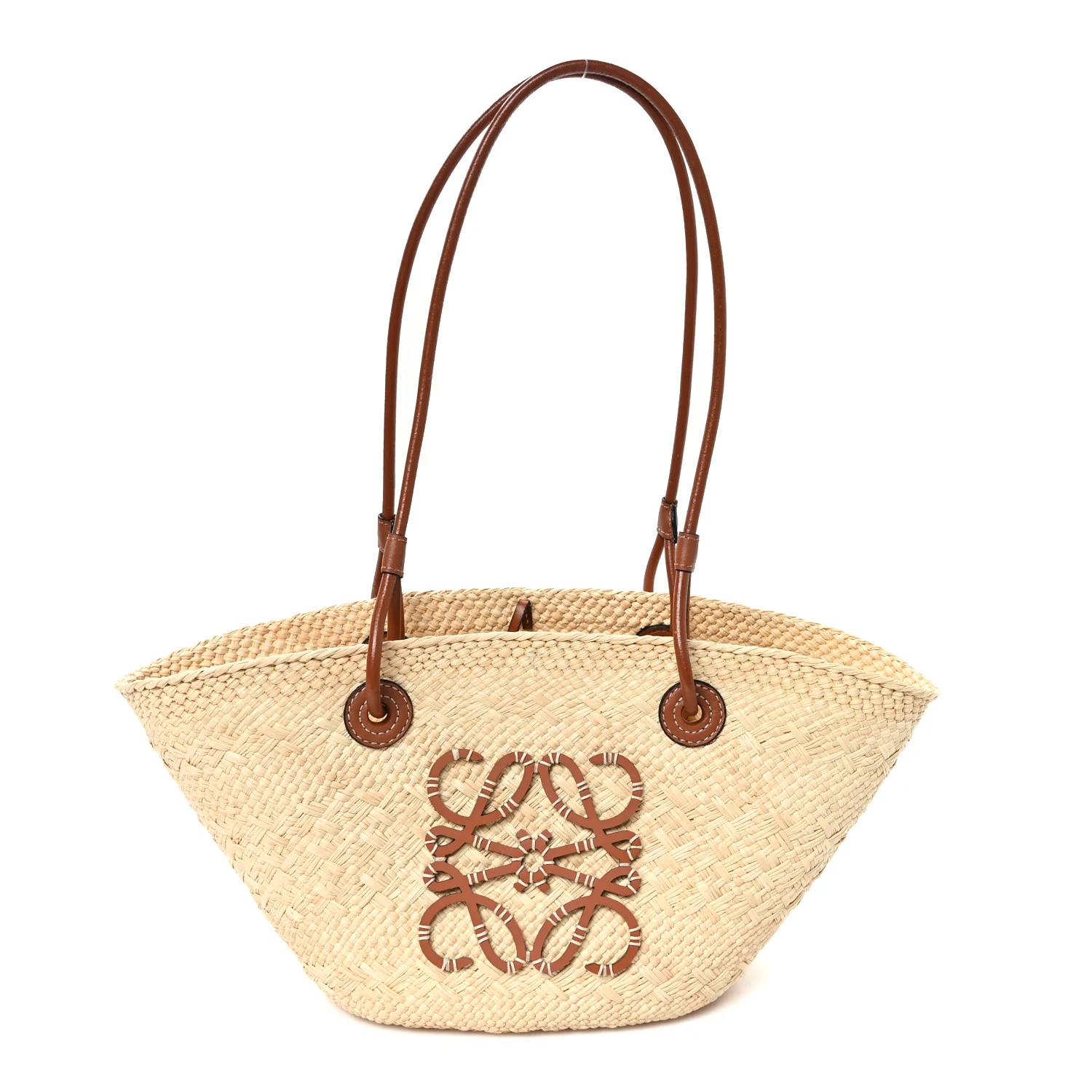 Calfskin Raffia Small Anagram Basket Tote Bag Natural Tan