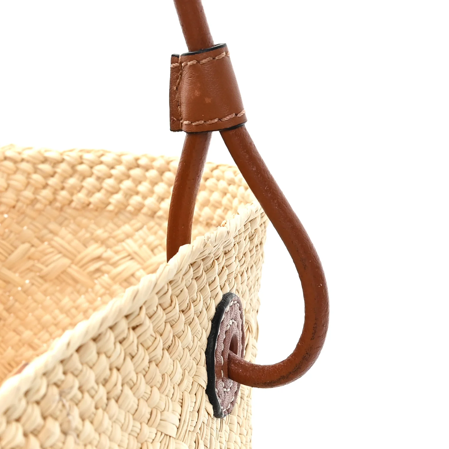 Calfskin Raffia Small Anagram Basket Tote Bag Natural Tan - Image 11