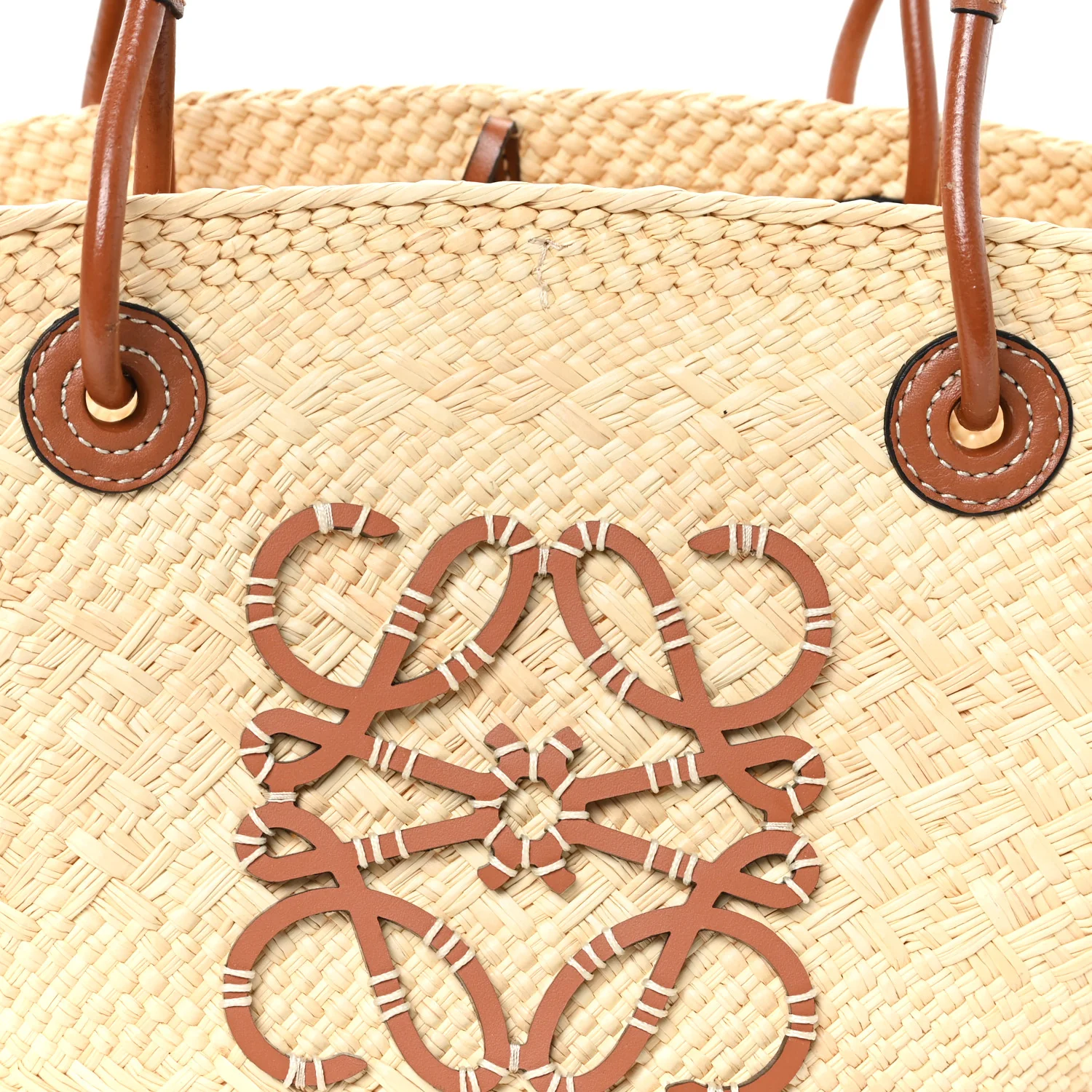 Calfskin Raffia Small Anagram Basket Tote Bag Natural Tan - Image 8