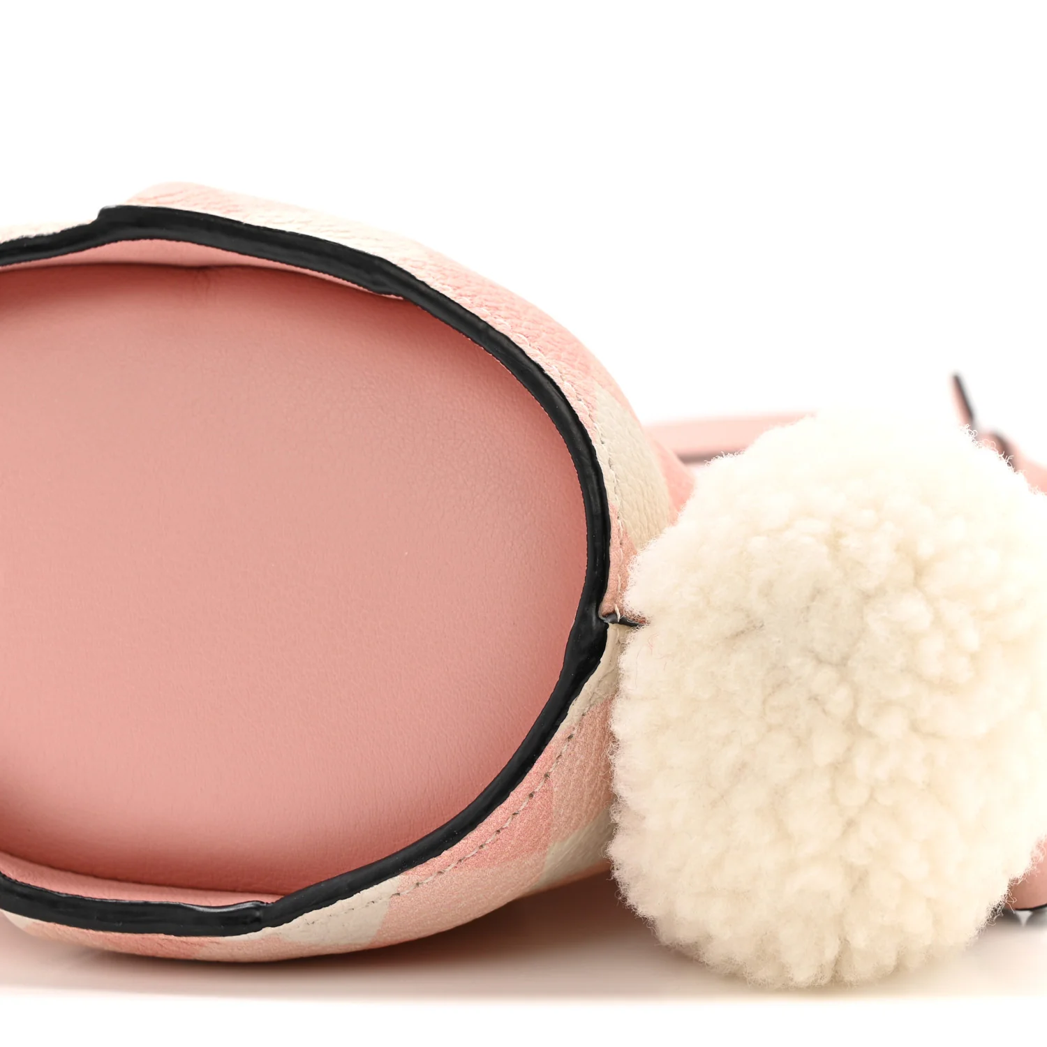 Calfskin Shearling Gingham Mini Bunny Crossbody Bag Pink - Image 10