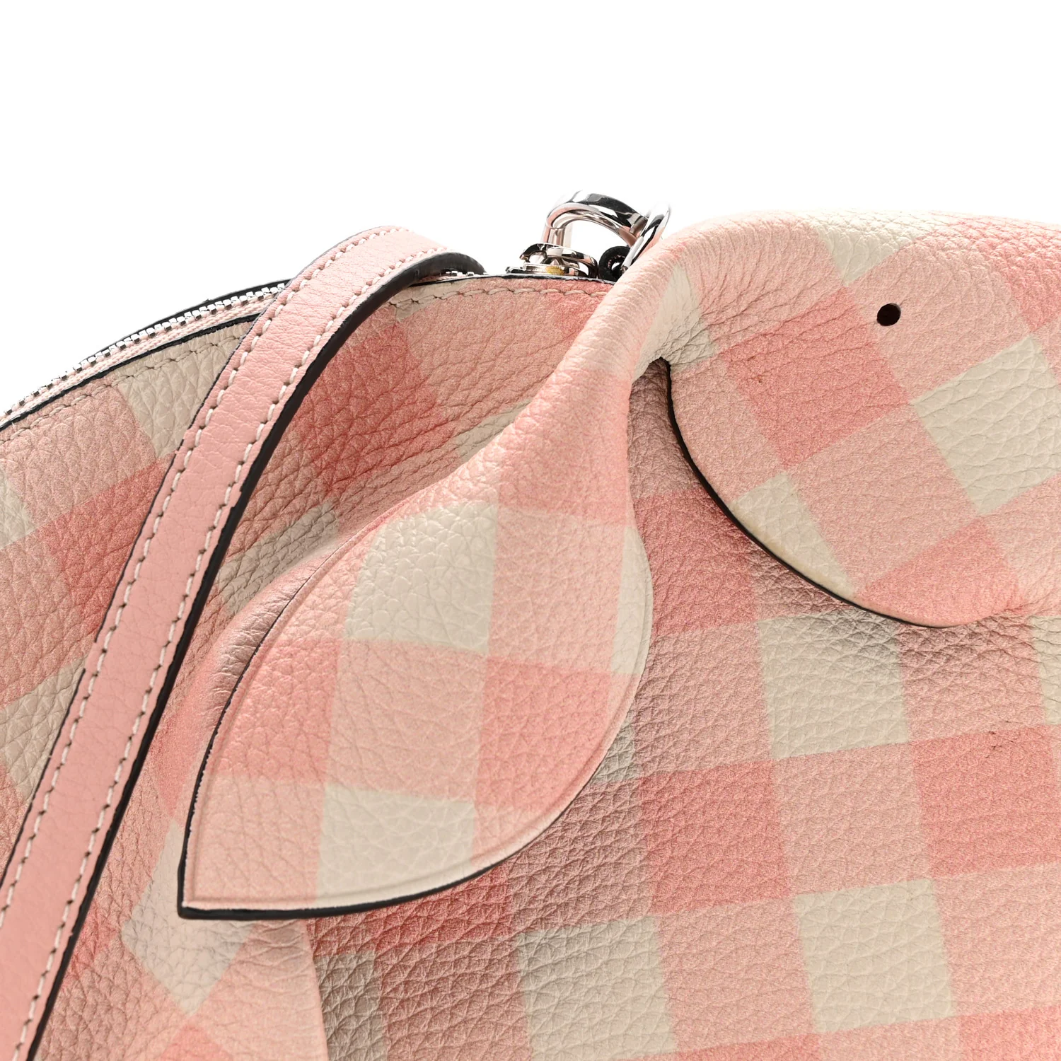 Calfskin Shearling Gingham Mini Bunny Crossbody Bag Pink - Image 8