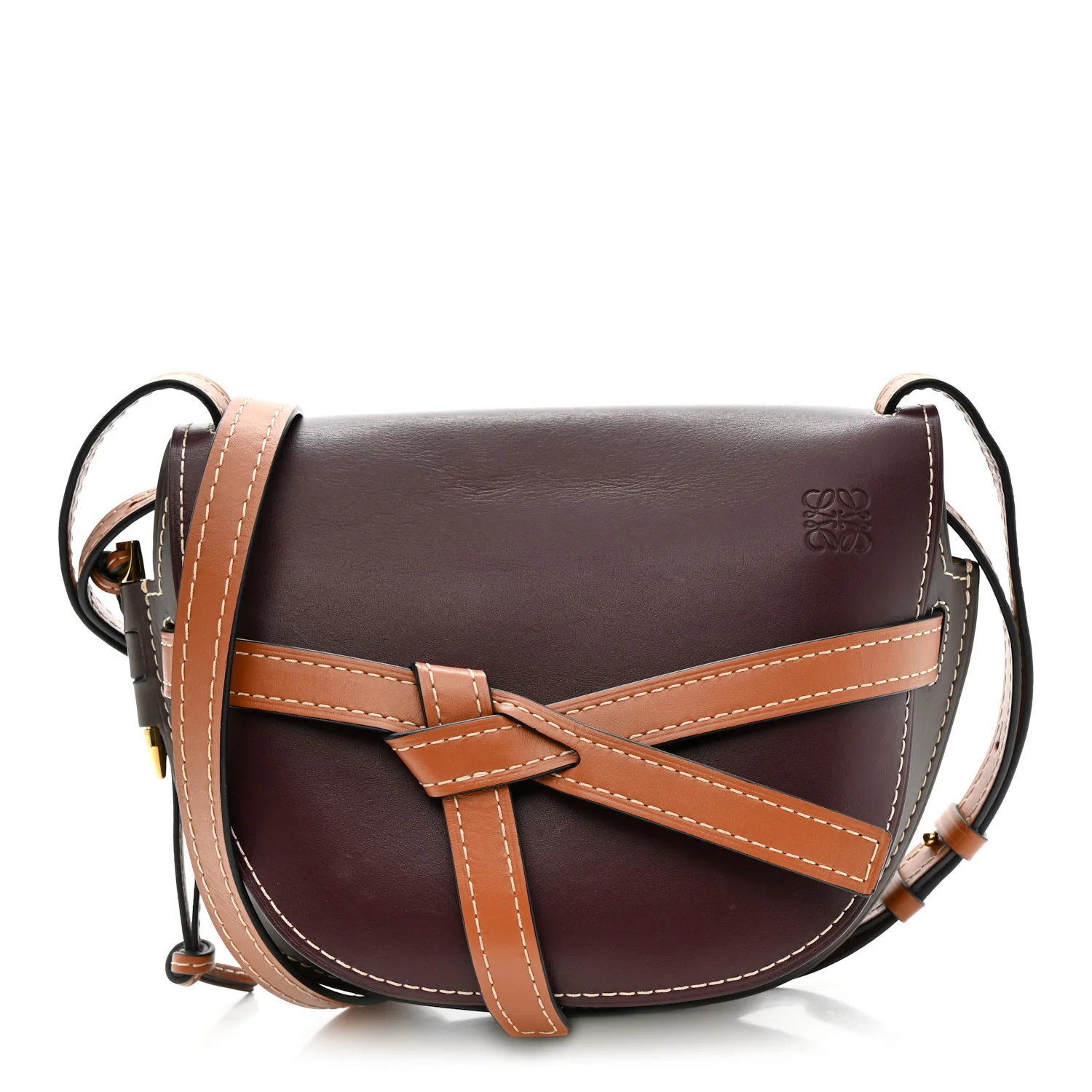Calfskin Small Gate Crossbody Bag Oxblood Tan Taupe