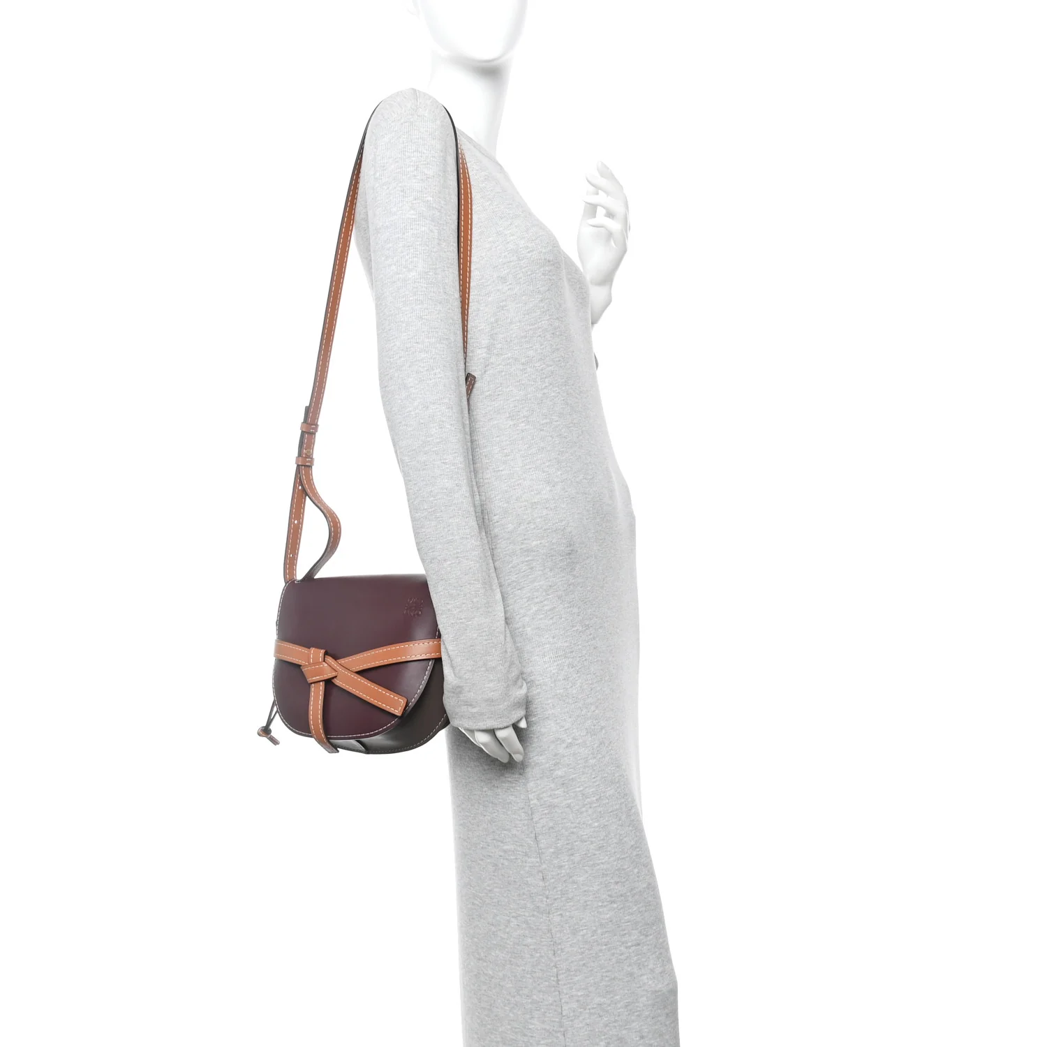 Calfskin Small Gate Crossbody Bag Oxblood Tan Taupe - Image 2