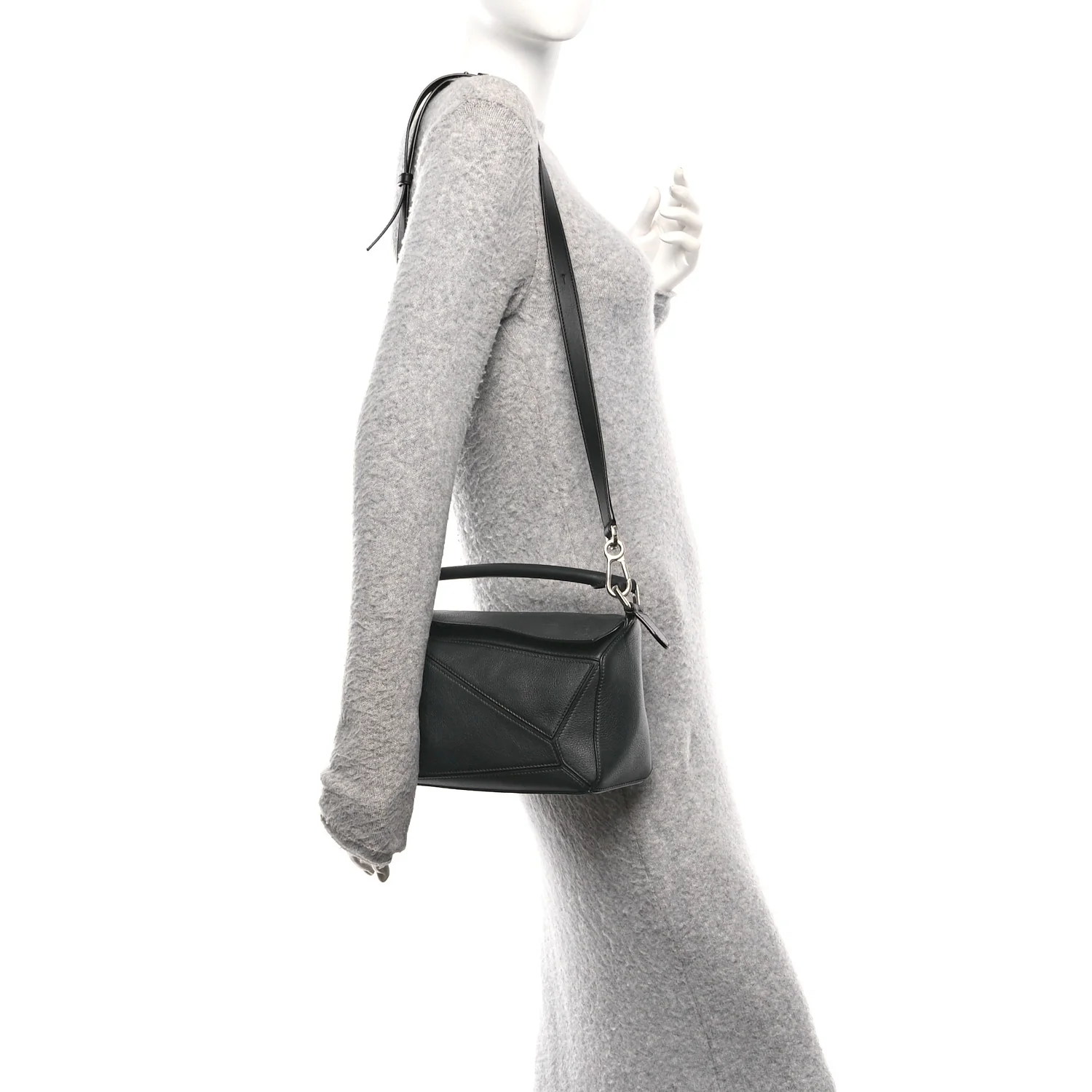 Calfskin Small Puzzle Edge Bag Black - Image 2