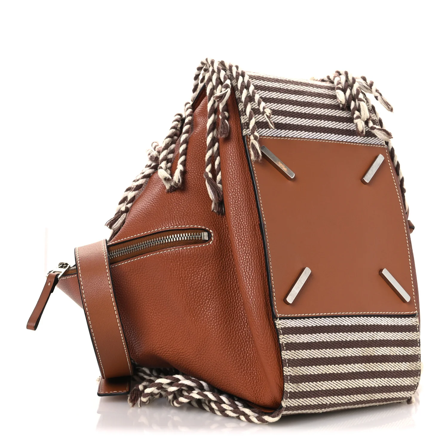 Calfskin Stripe Medium Hammock Shoulder Bag Tan Brown - Image 4