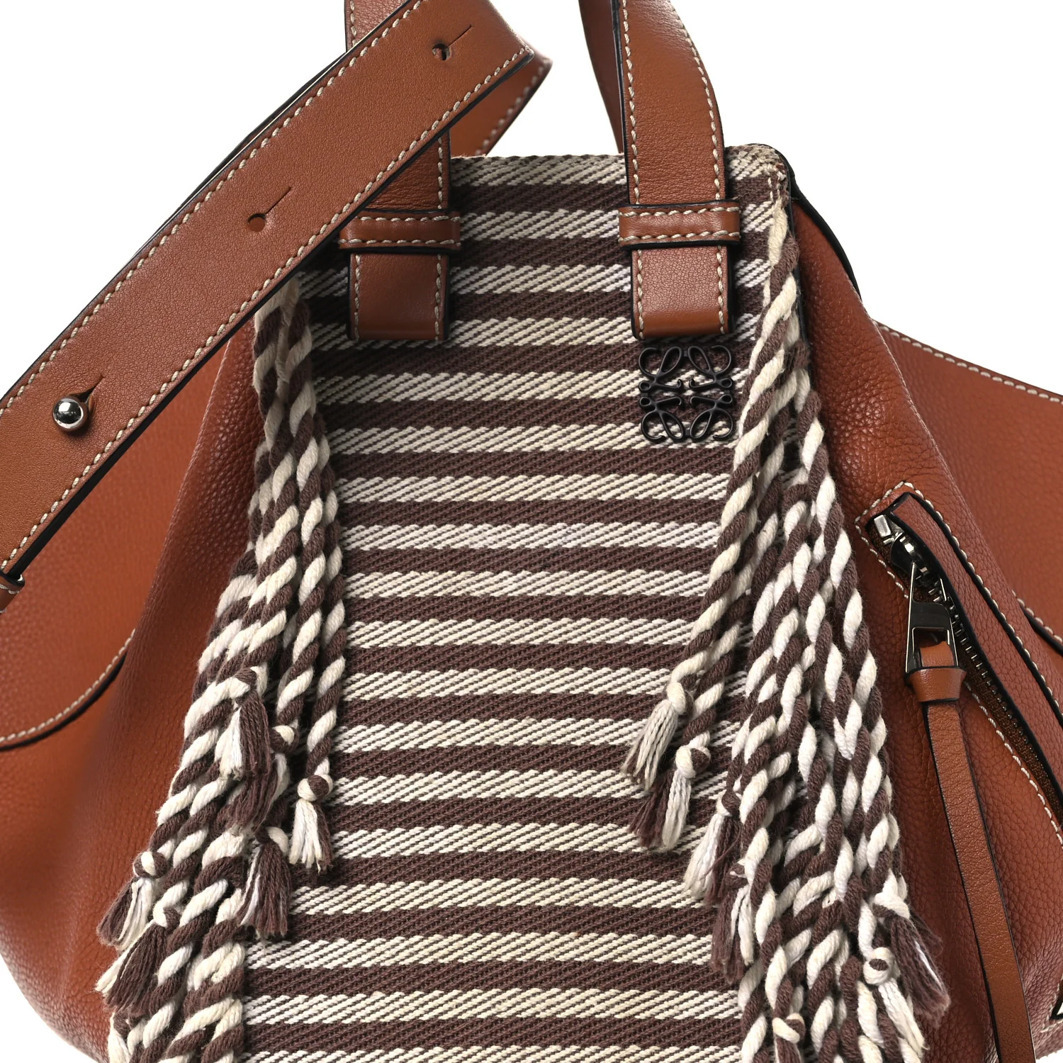 Calfskin Stripe Medium Hammock Shoulder Bag Tan Brown - Image 8