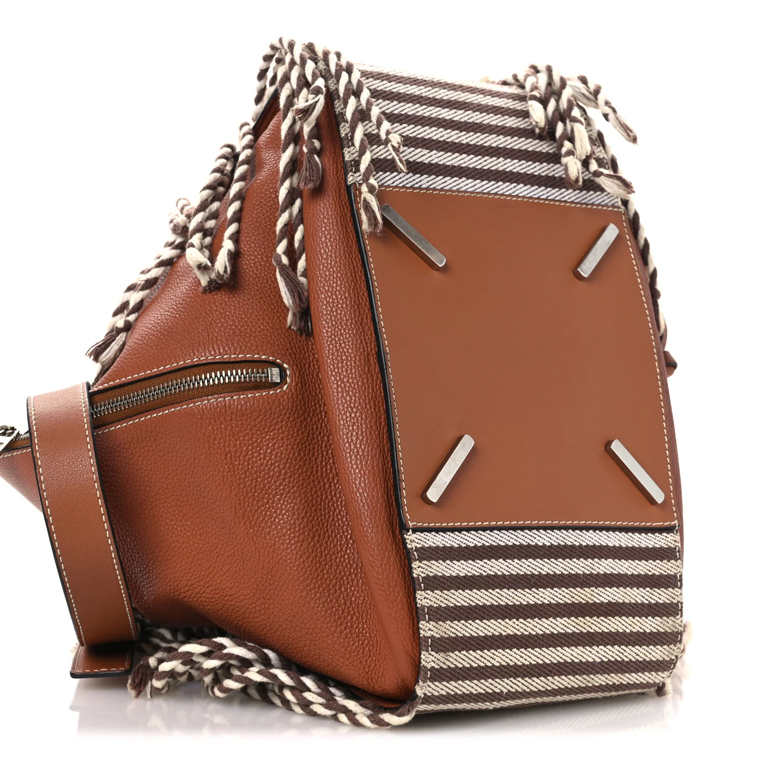 Calfskin Stripe Medium Hammock Shoulder Bag Tan Brown - Image 9