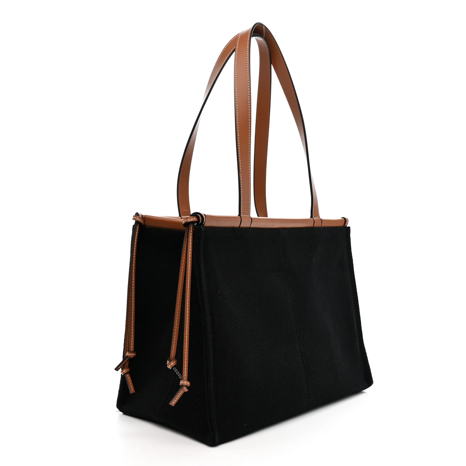 Canvas Calfskin Cushion Tote Black Tan - Image 3