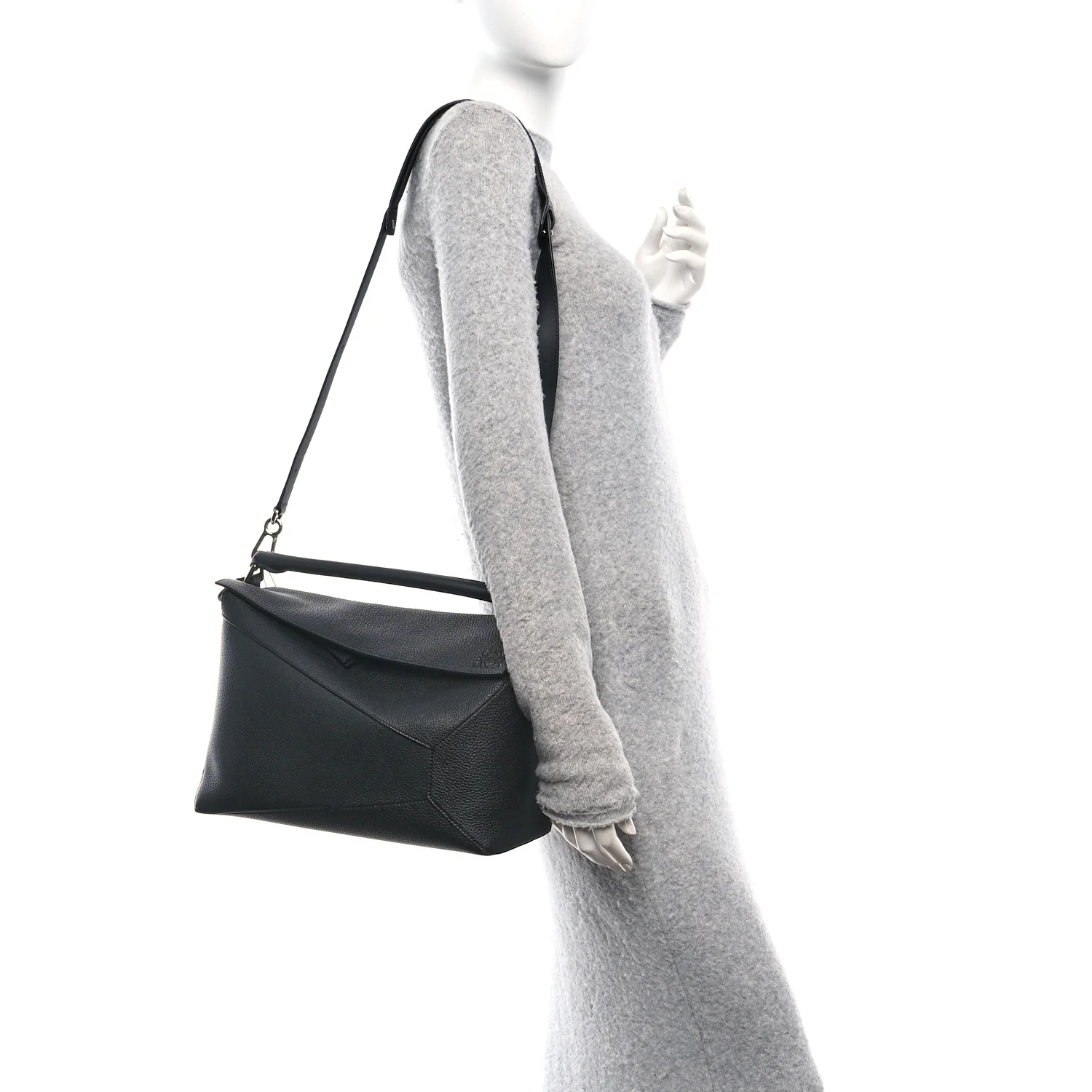 Grained Calfskin Large Puzzle Edge Bag Black - Image 2