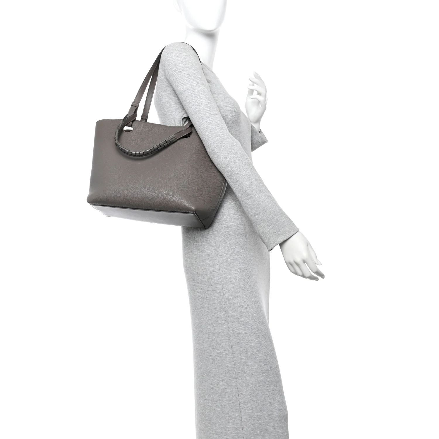 Grained Calfskin Small Anagram Tote Dark Taupe - Image 2