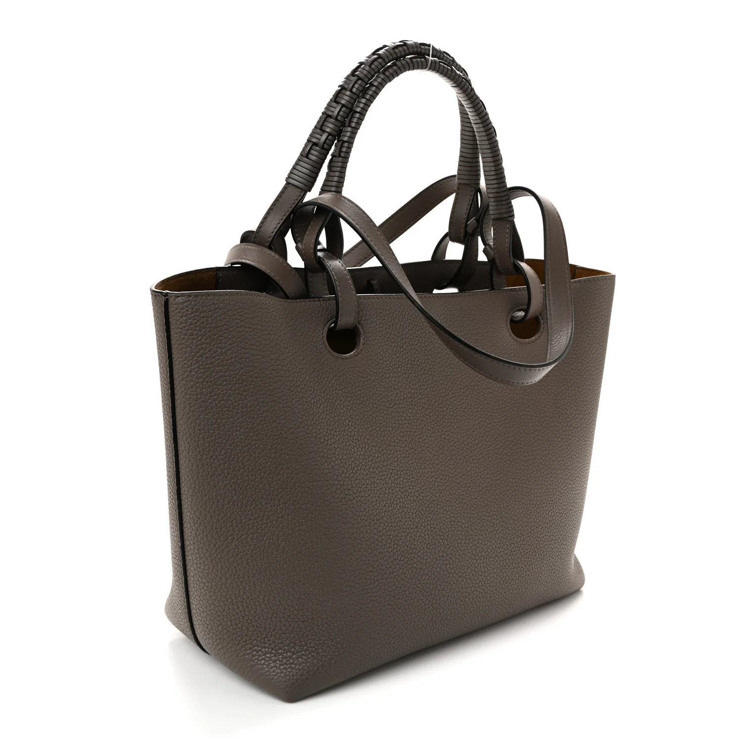 Grained Calfskin Small Anagram Tote Dark Taupe - Image 3