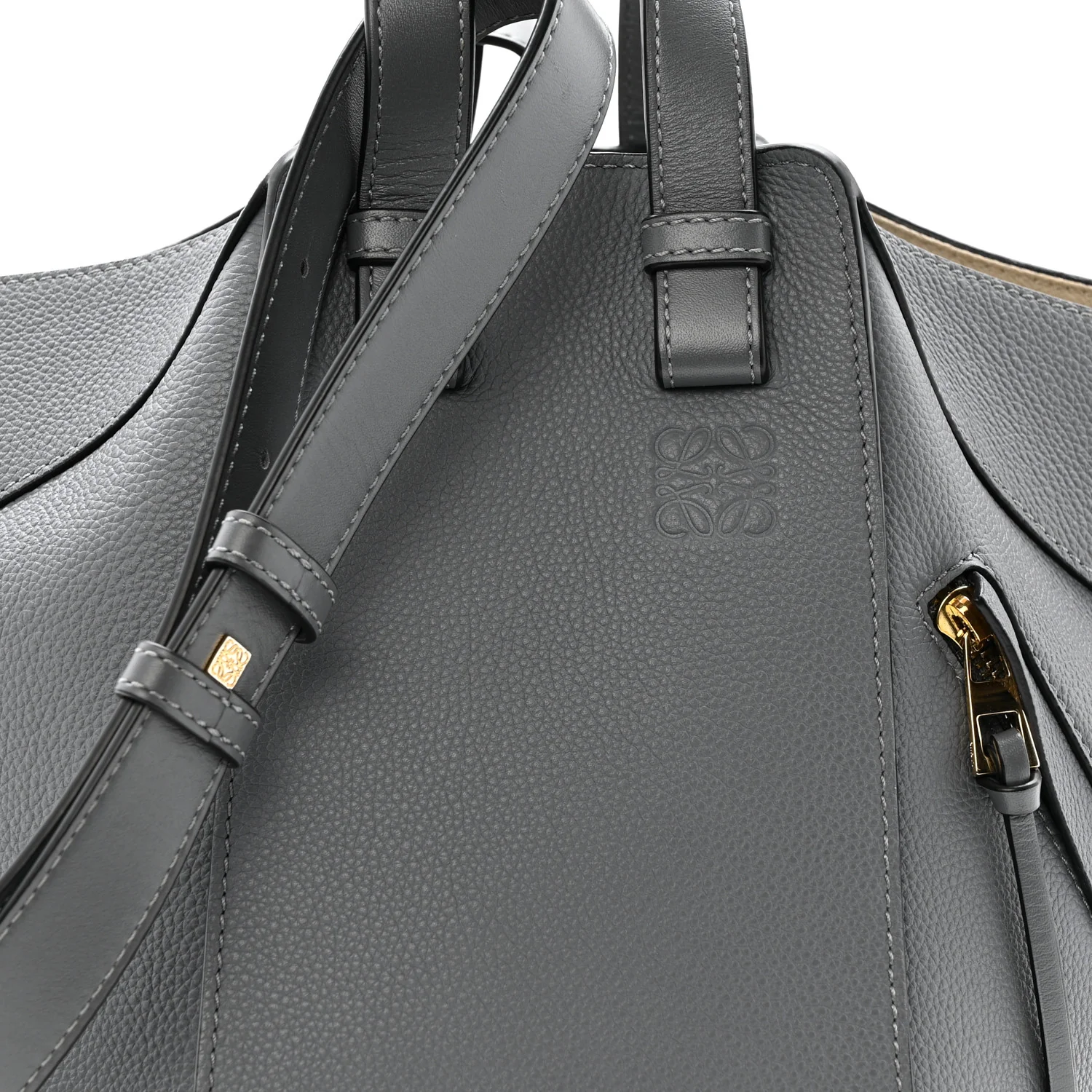 Grained Calfskin Small Hammock Shoulder Bag Asphalt - Image 8