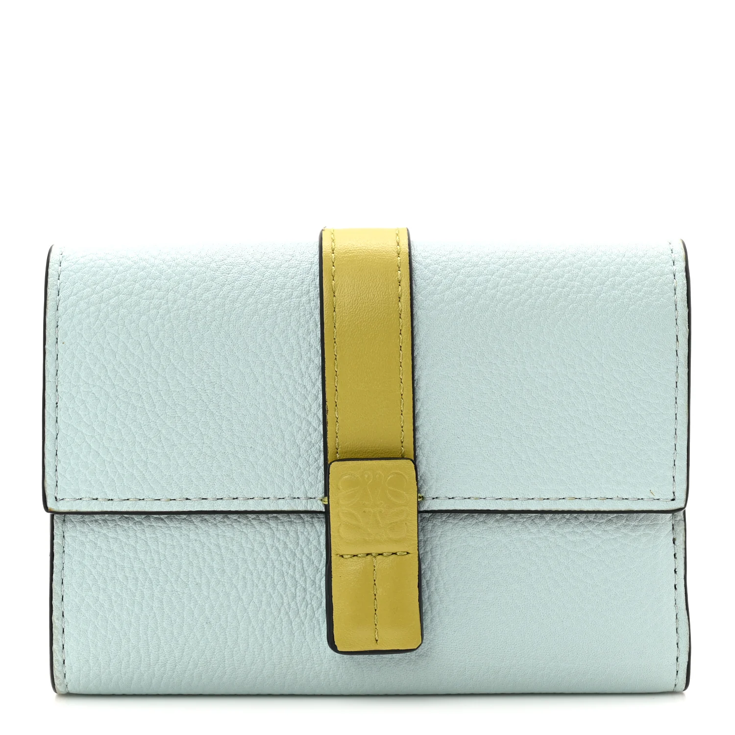 Grained Calfskin Small Vertical Wallet Iceberg Citronelle