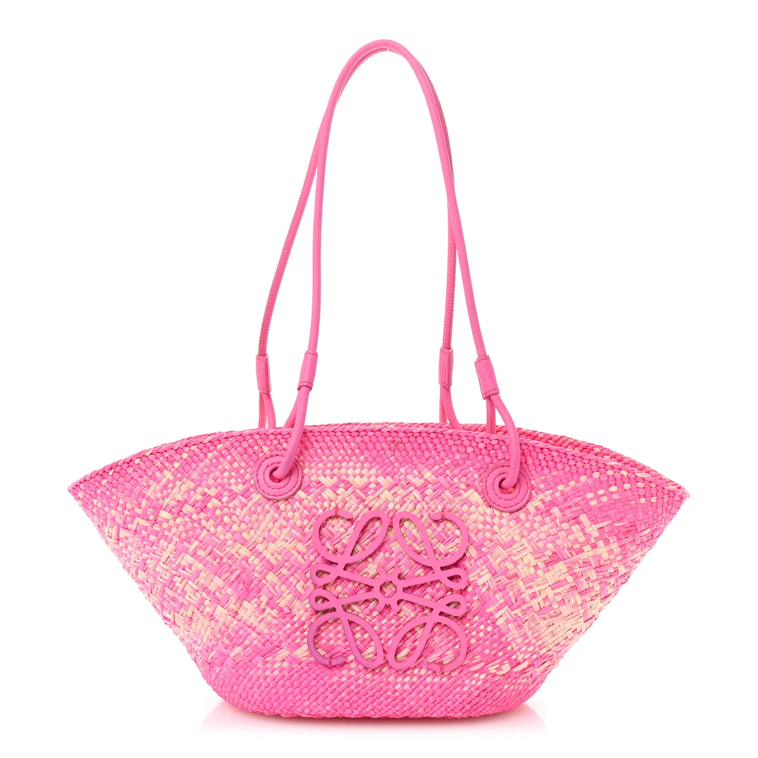 Iraca Palm Calfskin Small Anagram Basket Bag Fuchsia