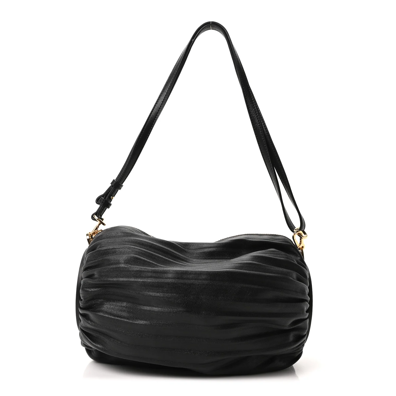 Lambskin Pleated Bracelet Pouch Shoulder Bag Black