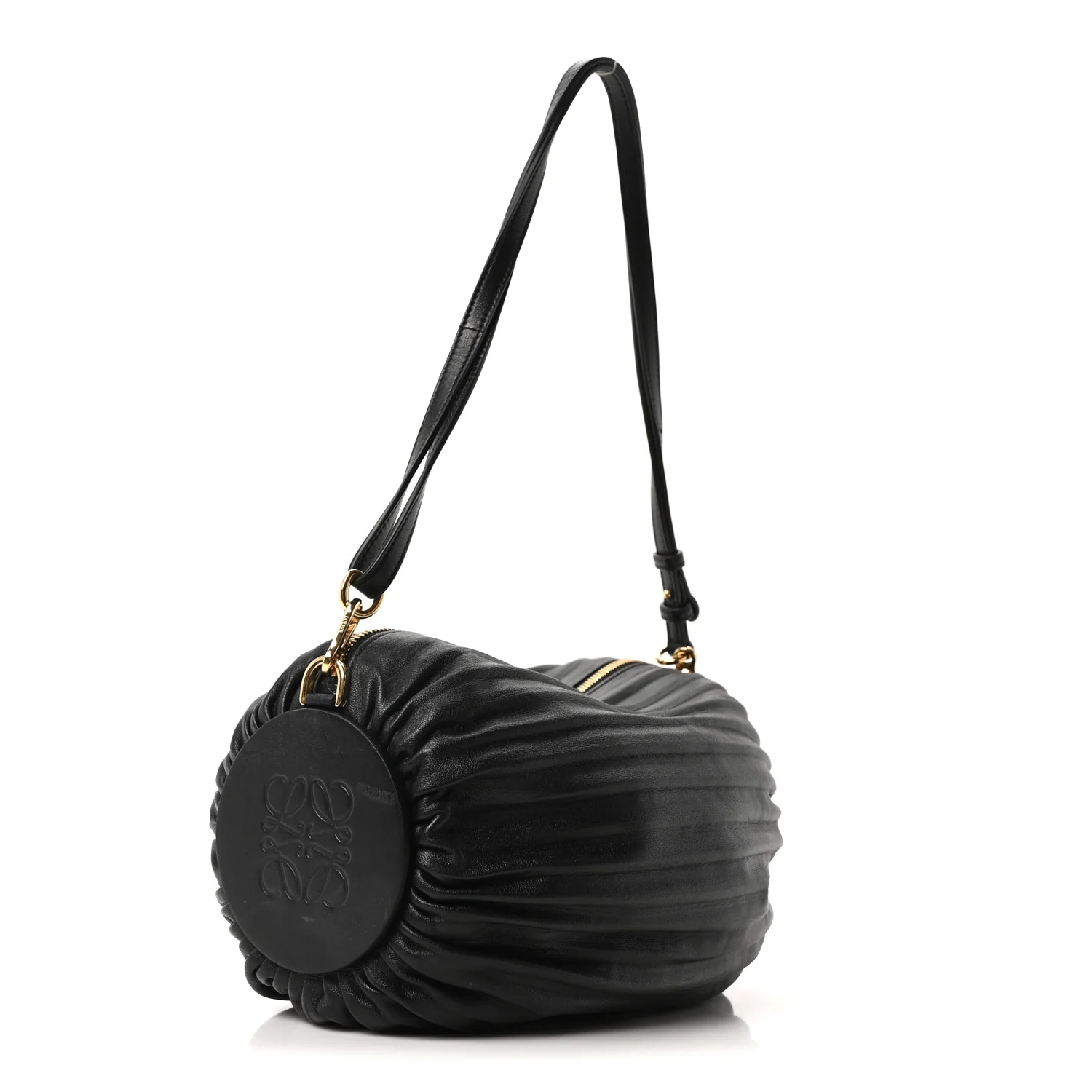 Lambskin Pleated Bracelet Pouch Shoulder Bag Black - Image 3