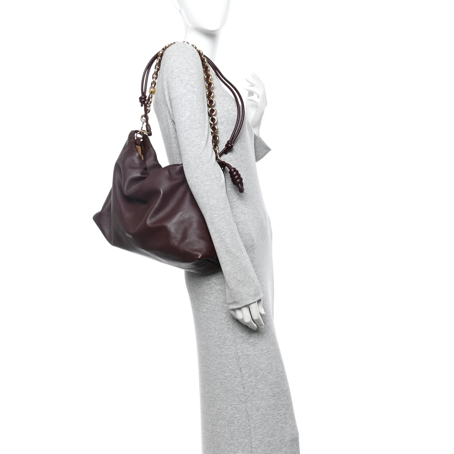 Mellow Nappa Donut Chain Large Flamenco Knot Clutch Dark Burgundy - Image 2