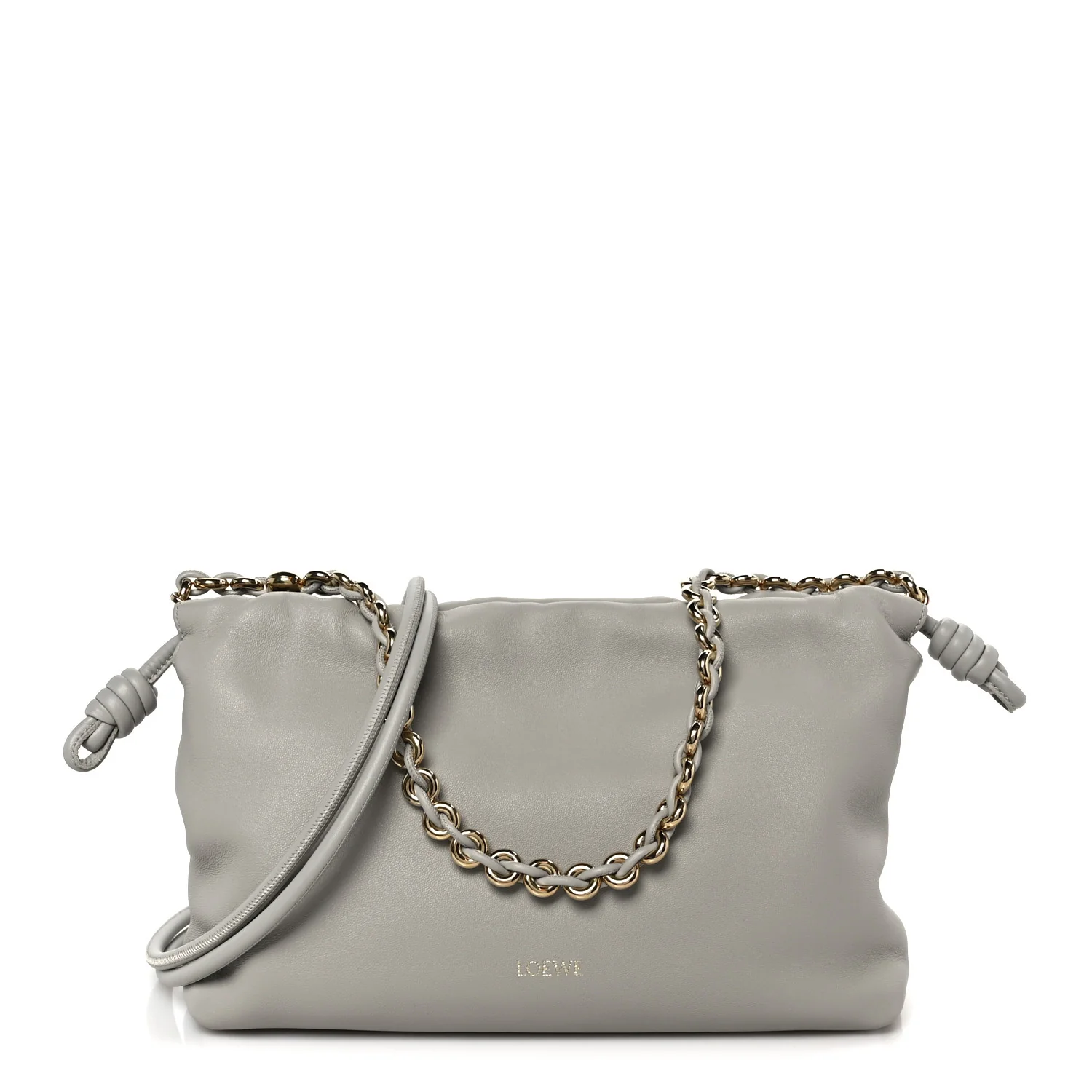 Mellow Nappa Donut Chain Medium Flamenco Knot Clutch Shell Grey
