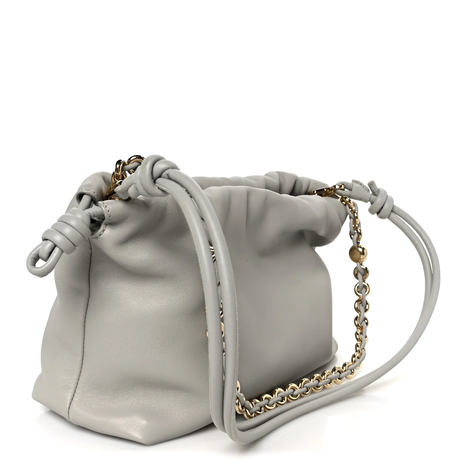 Mellow Nappa Donut Chain Medium Flamenco Knot Clutch Shell Grey - Image 3