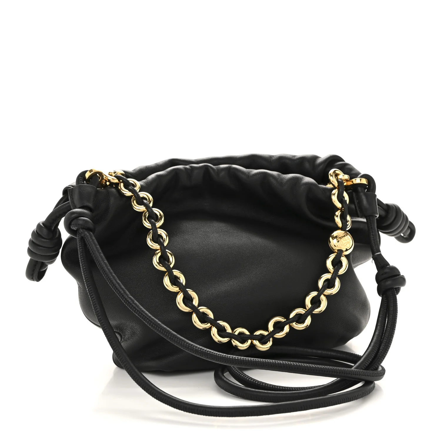 Mellow Nappa Donut Chain Mini Flamenco Knot Clutch Black - Image 3