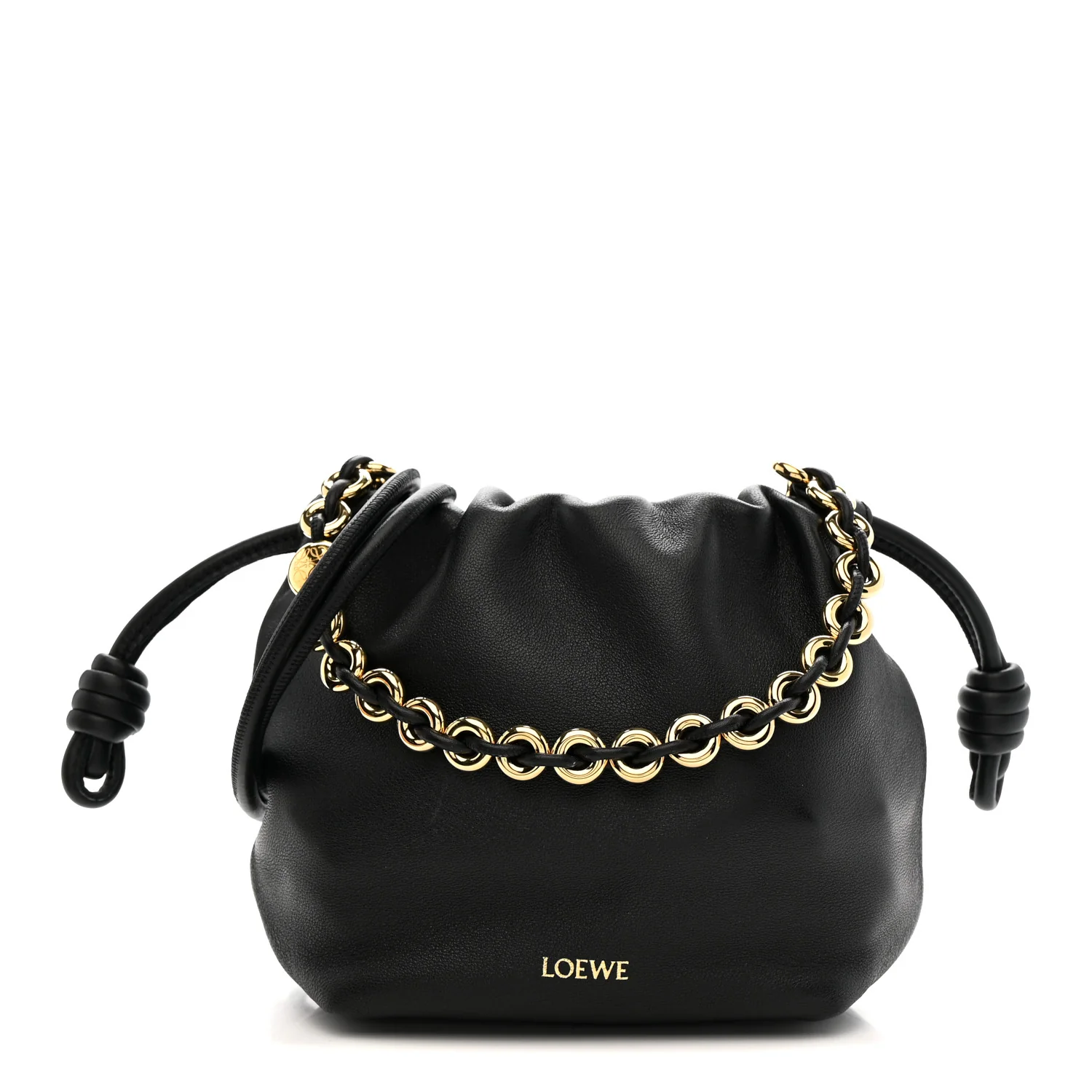 Mellow Nappa Donut Chain Mini Flamenco Knot Clutch Black