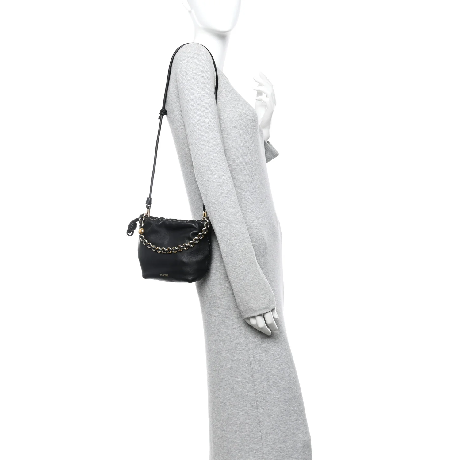 Mellow Nappa Donut Chain Mini Flamenco Knot Clutch Black - Image 2