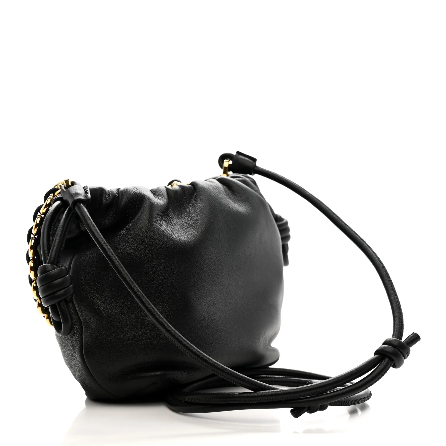 Mellow Nappa Donut Chain Mini Flamenco Knot Clutch Black - Image 3