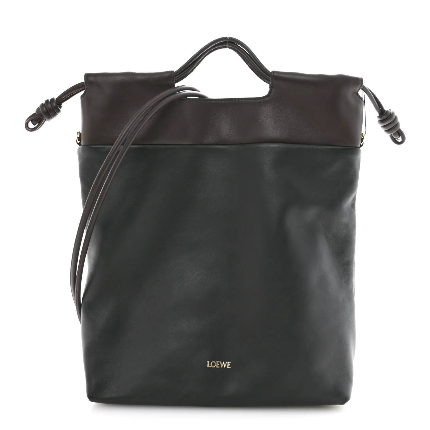 Mellow Nappa Lambskin Flamenco Tote Bag Black Dark Chestnut
