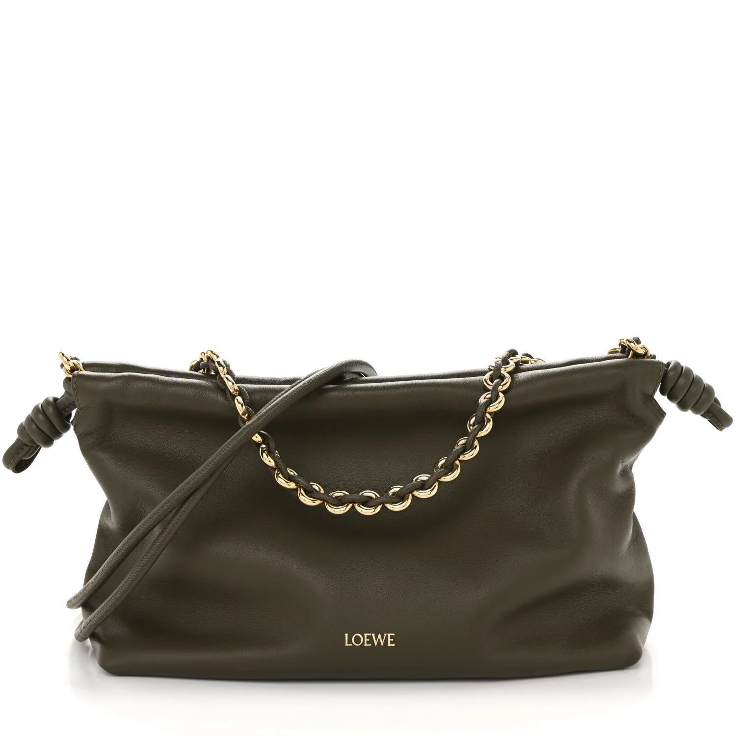 Mellow Nappa Medium Donut Chain Flamenco Knot Clutch Dark Khaki