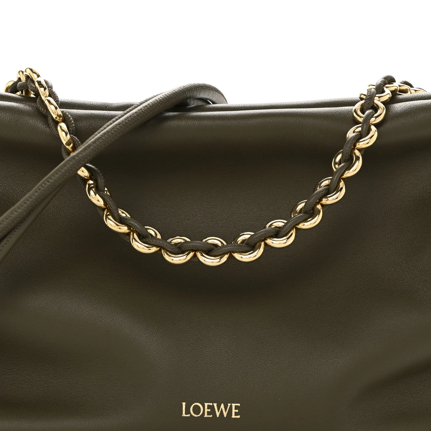 Mellow Nappa Medium Donut Chain Flamenco Knot Clutch Dark Khaki - Image 8