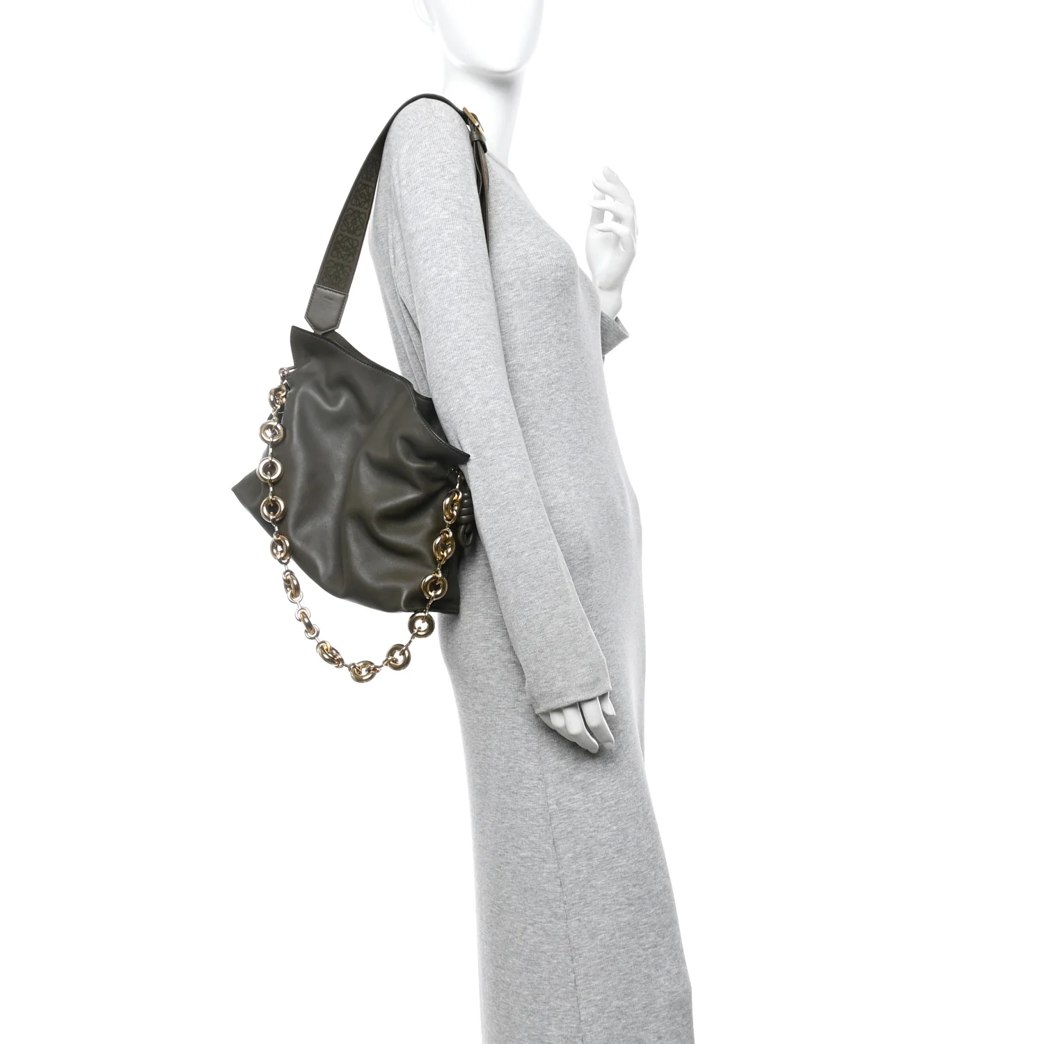 Mellow Nappa Medium Donut Chain Flamenco Knot Clutch Dark Khaki - Image 2