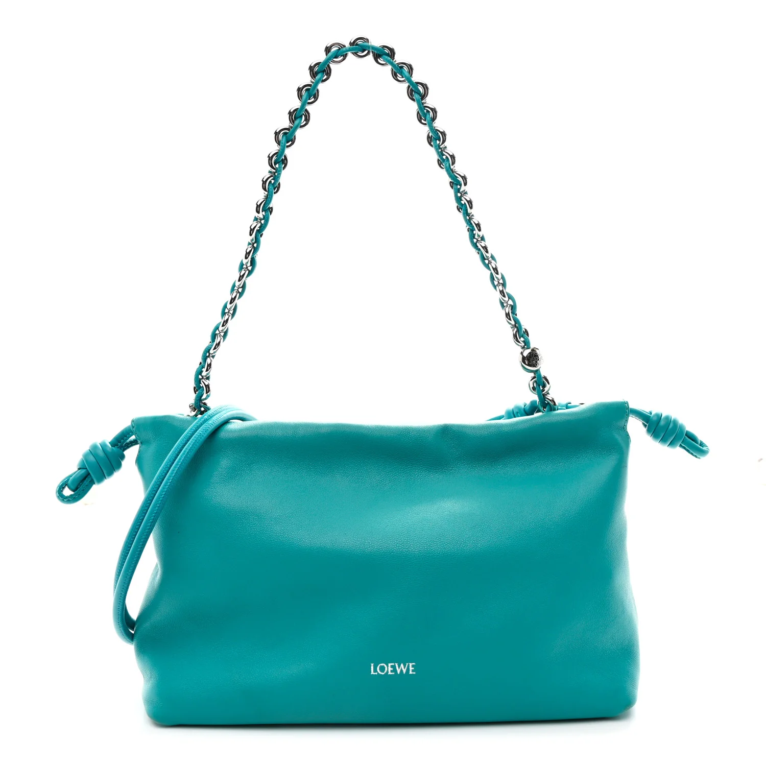 Mellow Nappa Medium Donut Chain Flamenco Knot Clutch Deep Turquoise