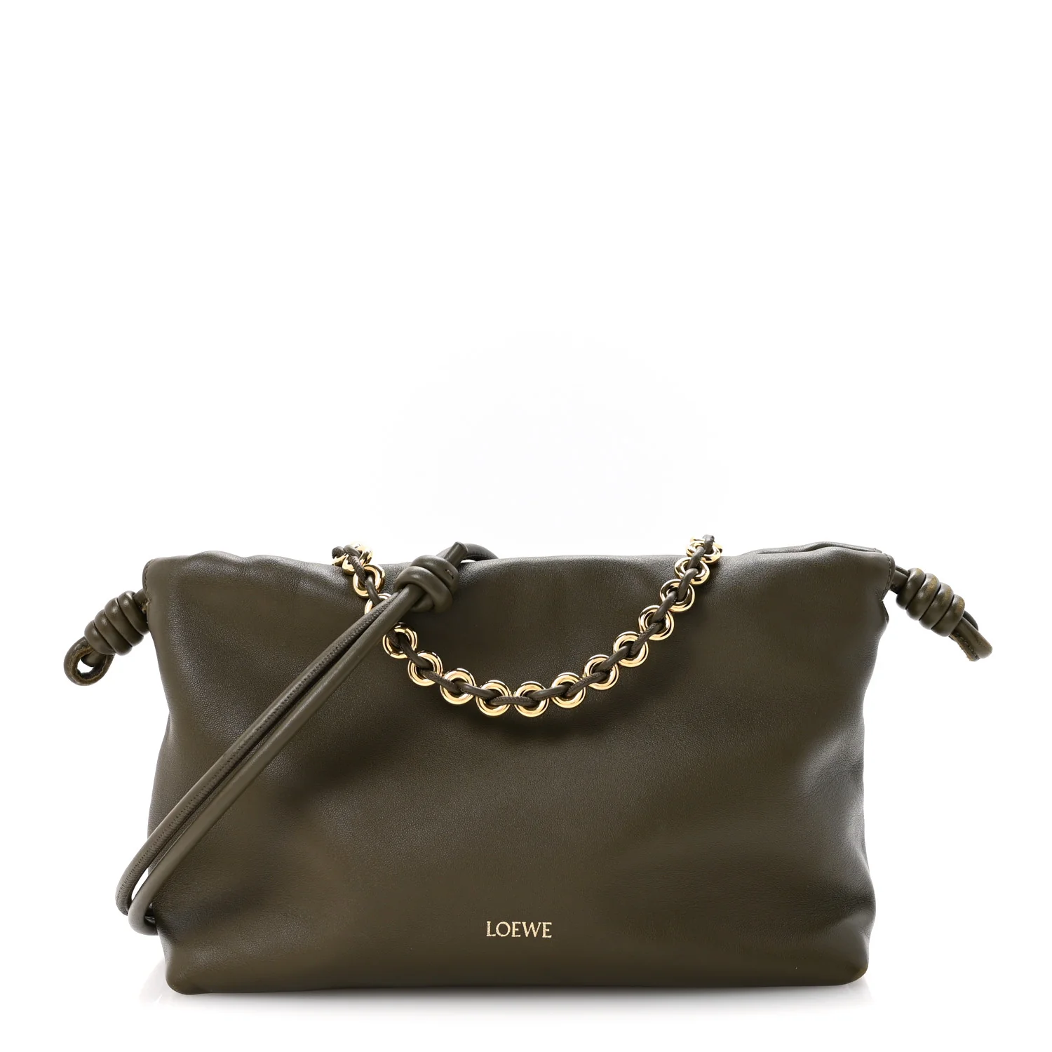 Mellow Nappa Medium Donut Chain Flamenco Knot Clutch Khaki Green