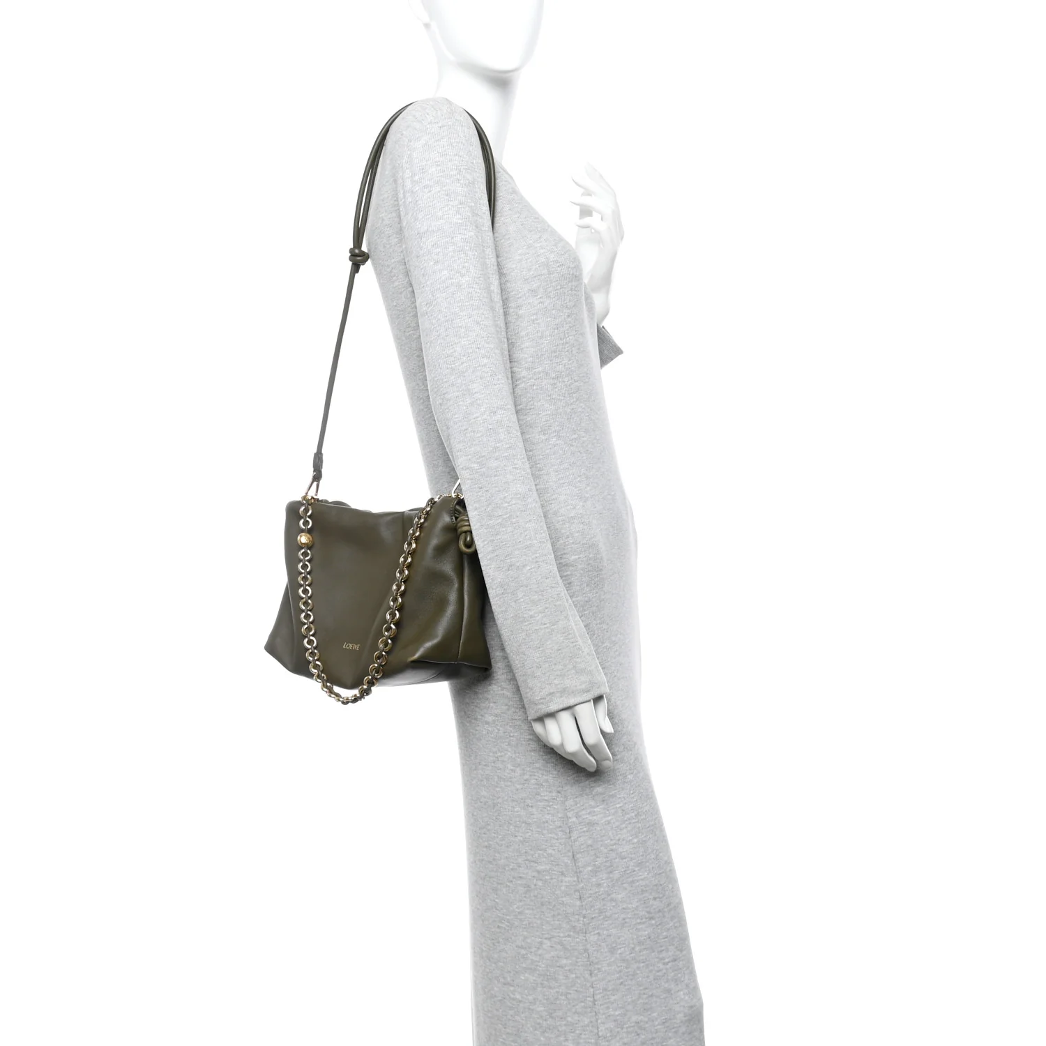 Mellow Nappa Medium Donut Chain Flamenco Knot Clutch Khaki Green - Image 2