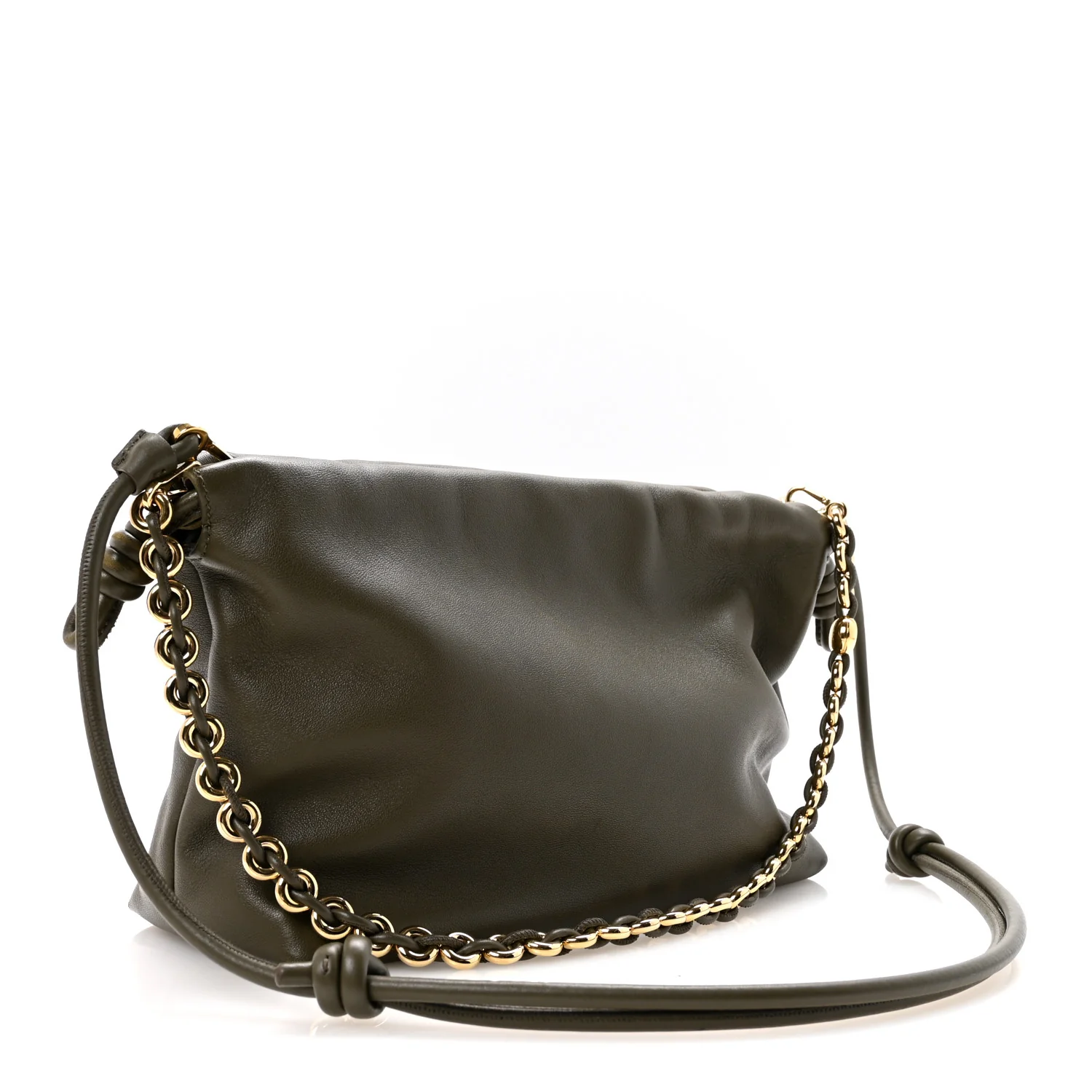 Mellow Nappa Medium Donut Chain Flamenco Knot Clutch Khaki Green - Image 3