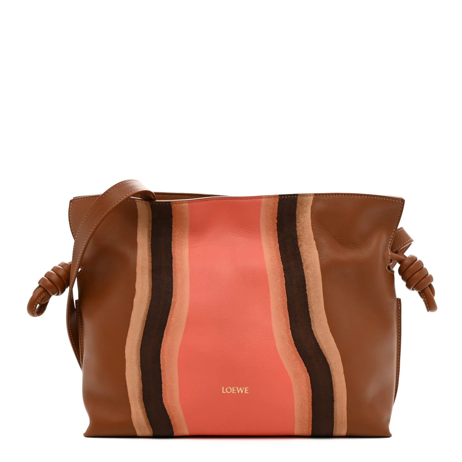 Nappa Calfskin Suede Medium Flamenco Landscape Knot Clutch Pecan Parrot Pink