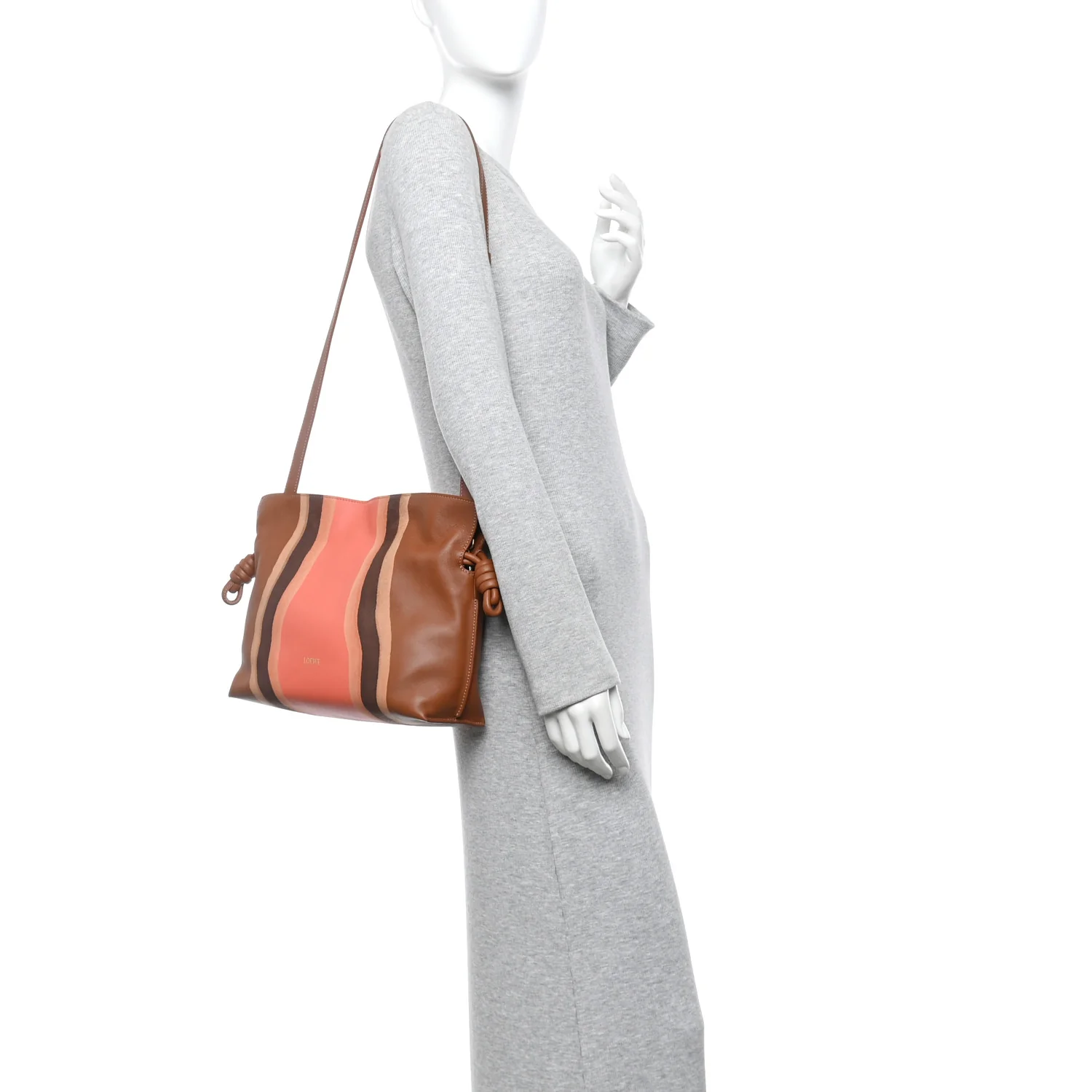 Nappa Calfskin Suede Medium Flamenco Landscape Knot Clutch Pecan Parrot Pink - Image 2