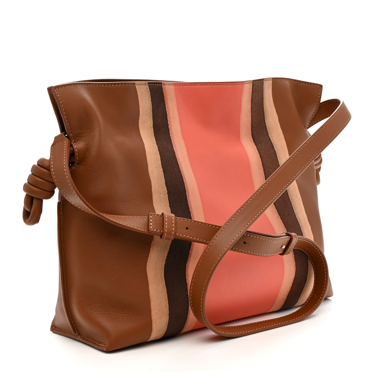 Nappa Calfskin Suede Medium Flamenco Landscape Knot Clutch Pecan Parrot Pink - Image 3