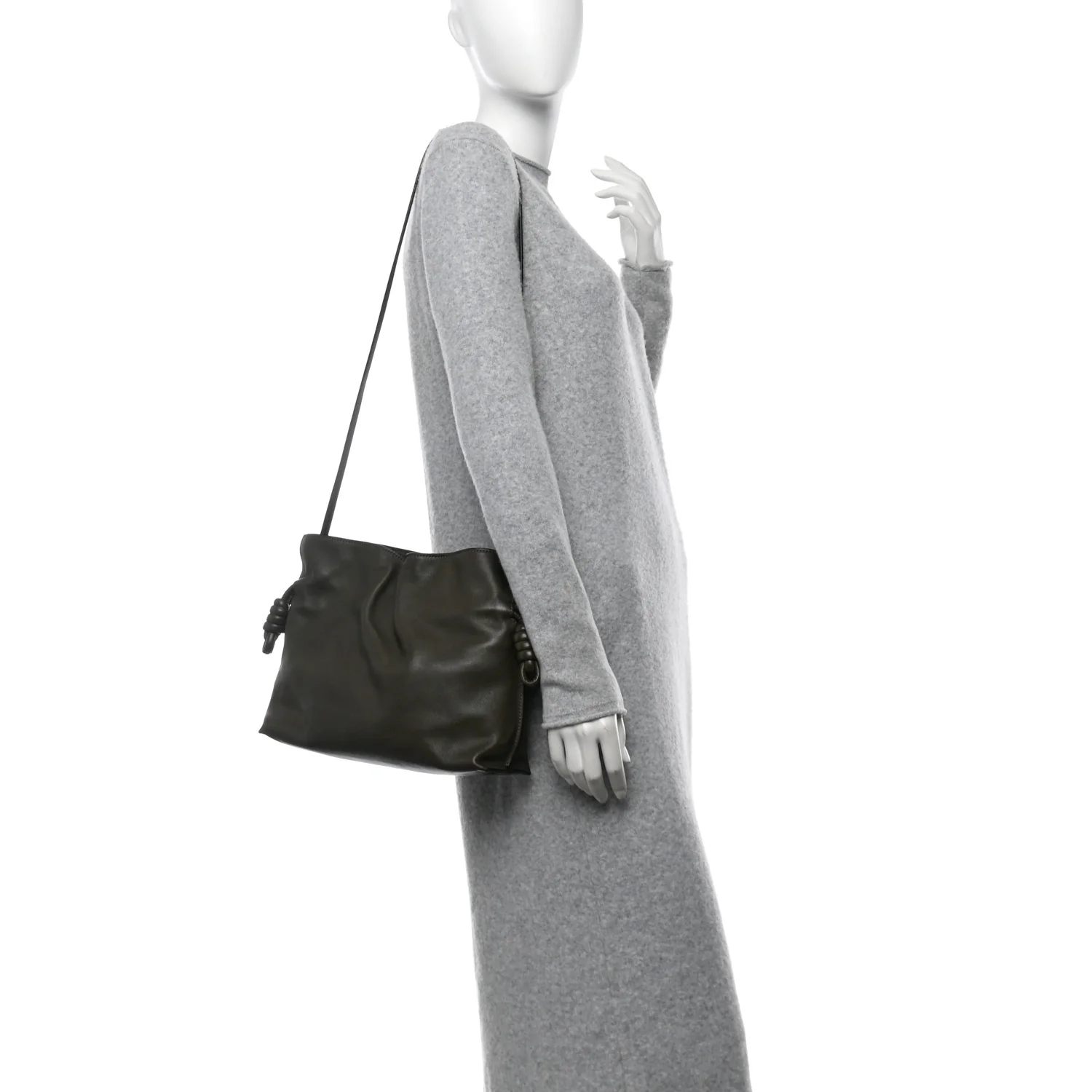 Nappa Medium Flamenco Knot Bag Dark Khaki - Image 2