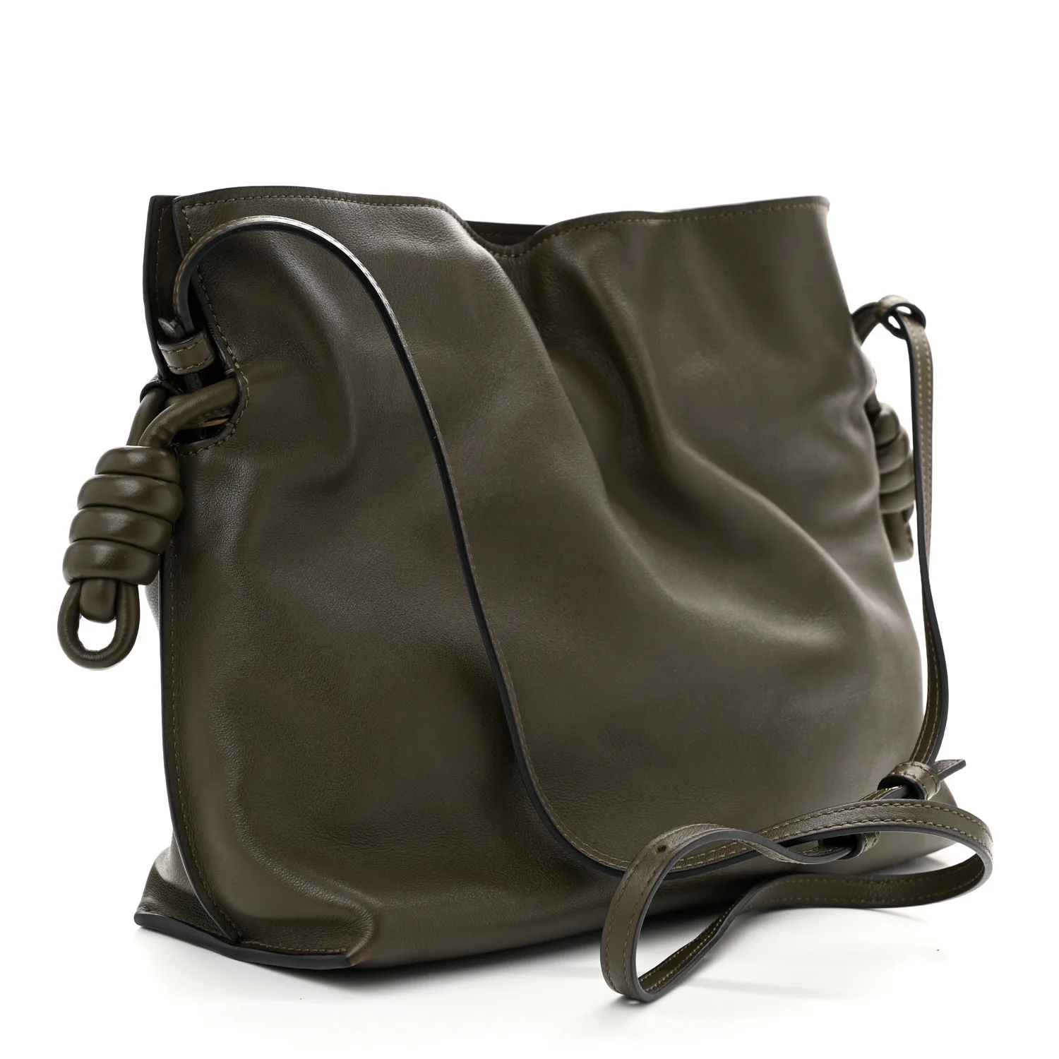 Nappa Medium Flamenco Knot Bag Dark Khaki - Image 3
