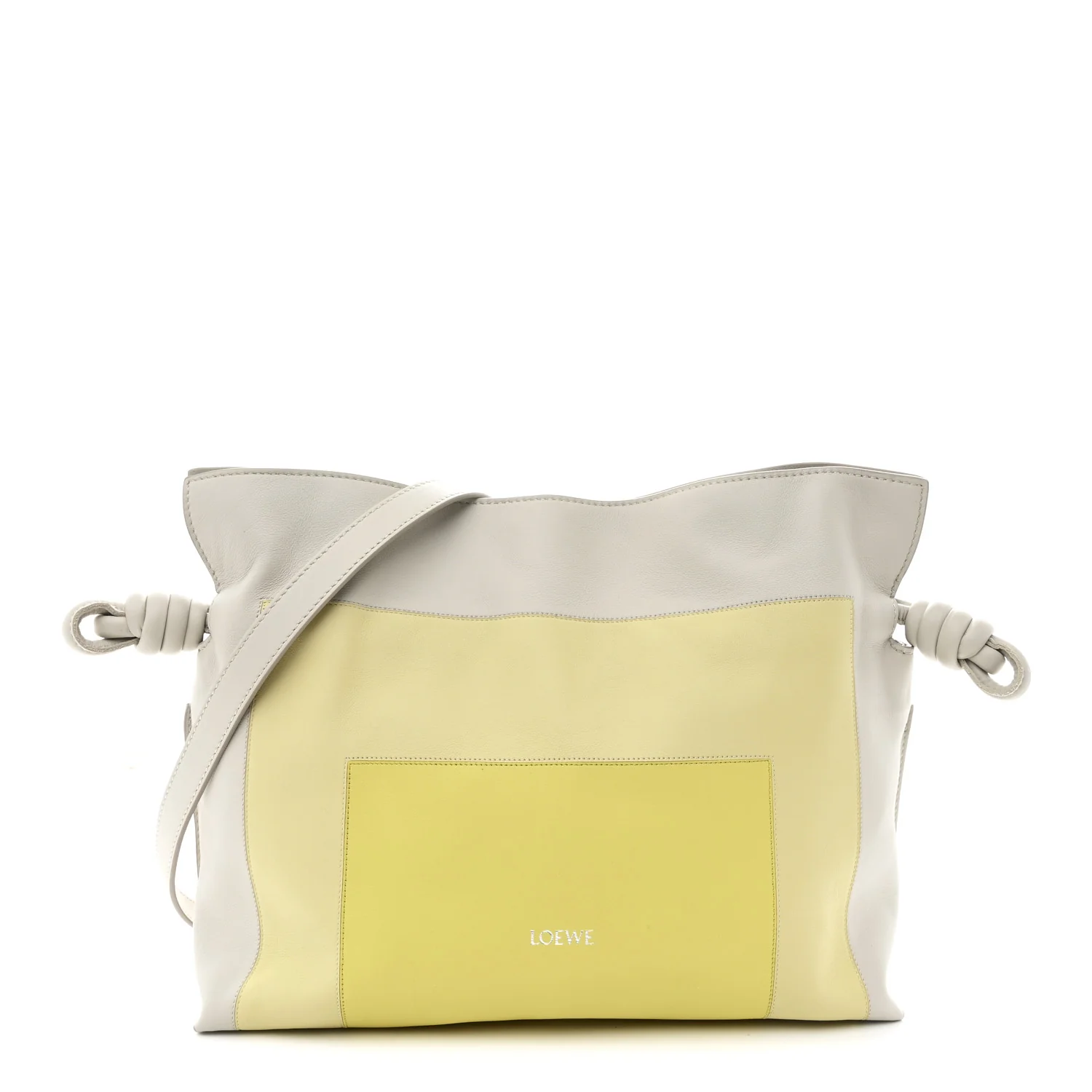 Nappa Medium Flamenco Knot Clutch Pale Grey Light Citrine