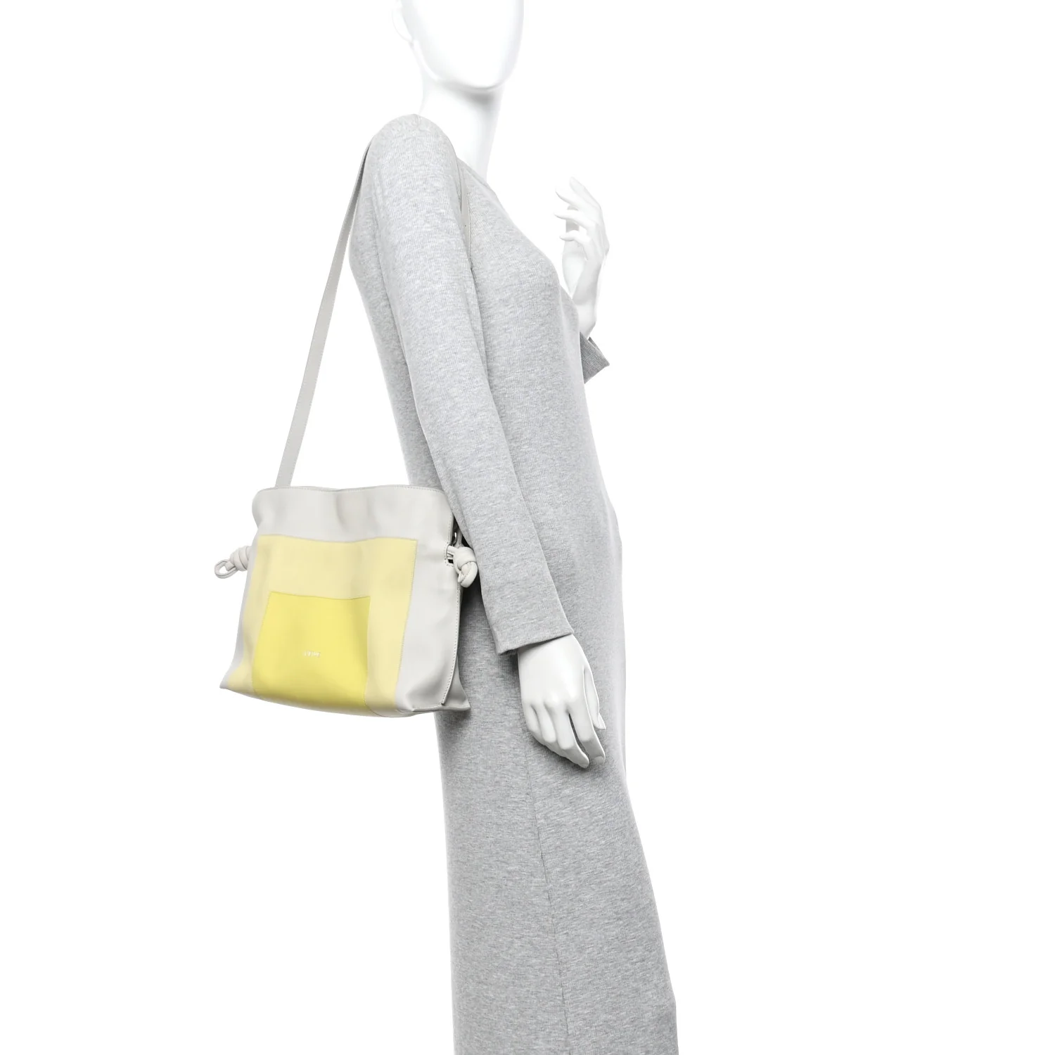 Nappa Medium Flamenco Knot Clutch Pale Grey Light Citrine - Image 2