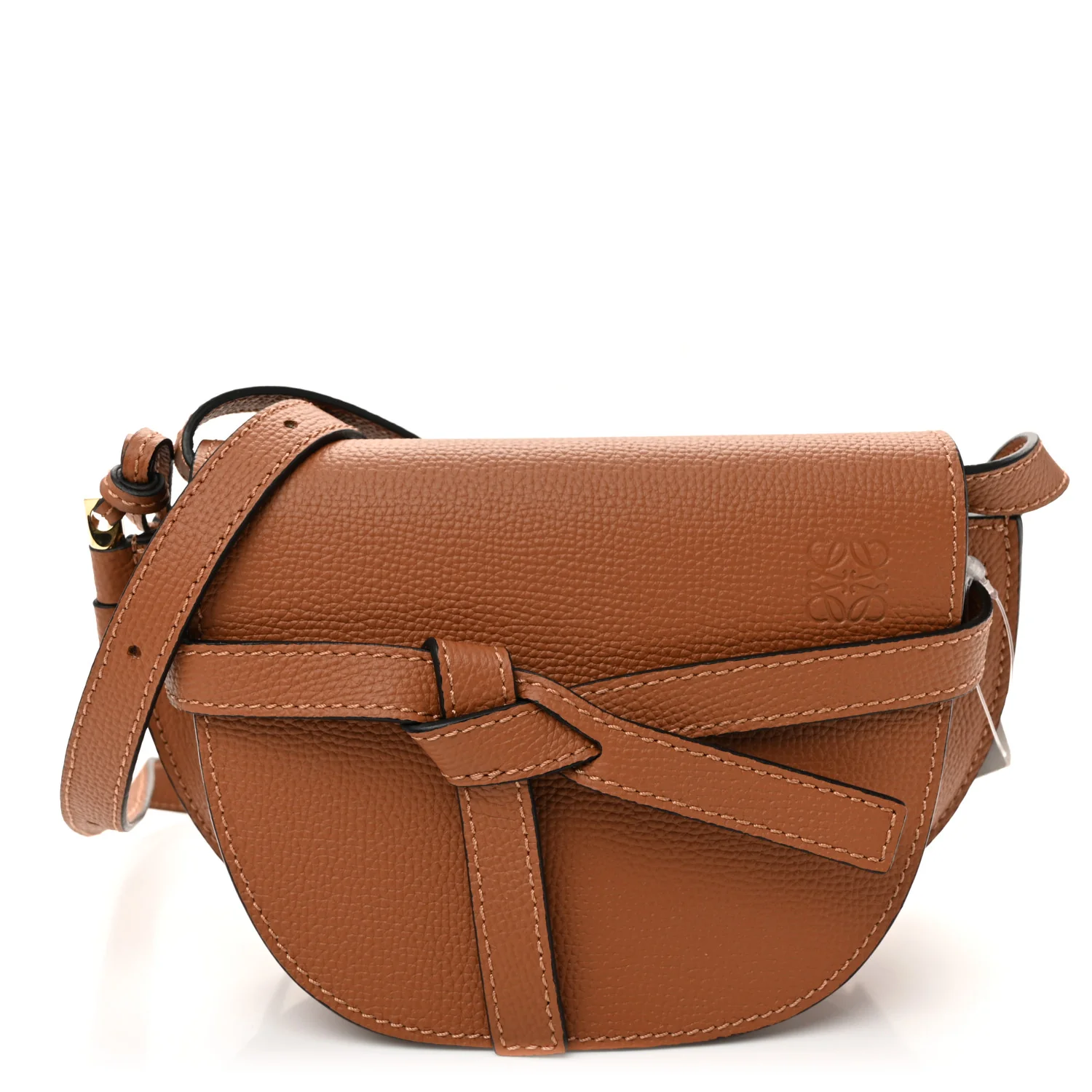 Pebble Grain Calfskin Mini Gate Dual Bag Tan