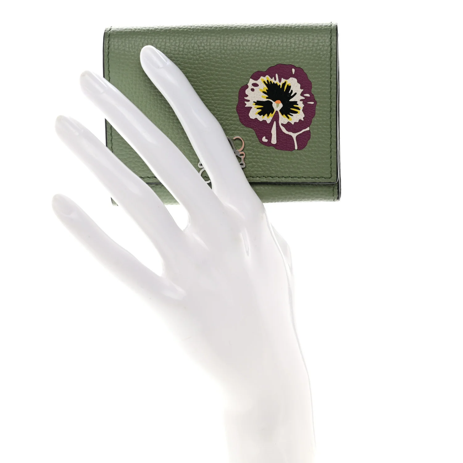 Pebble Grain Calfskin Pansies Print Coin Cardholder Rosemary - Image 2