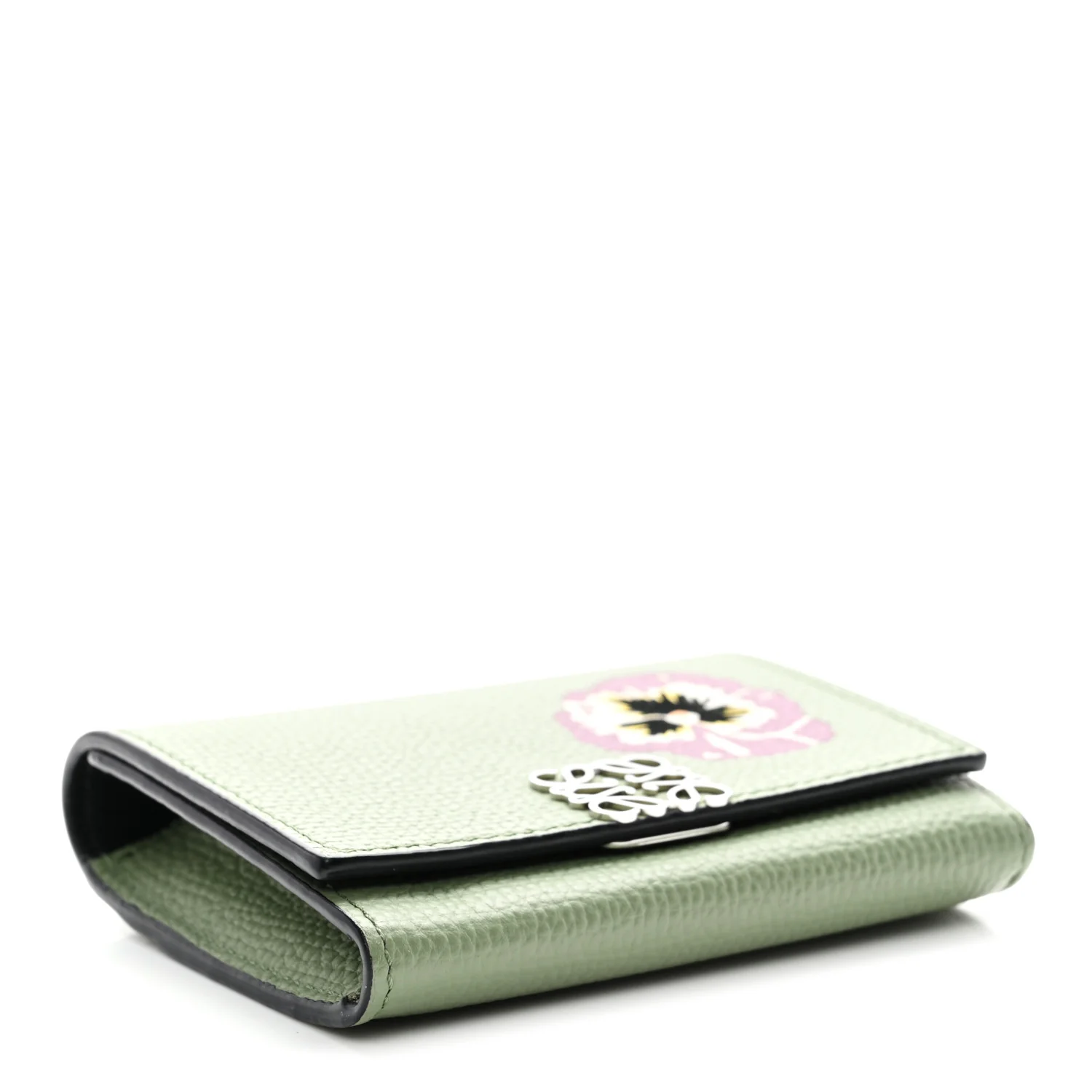 Pebble Grain Calfskin Pansies Print Coin Cardholder Rosemary - Image 4