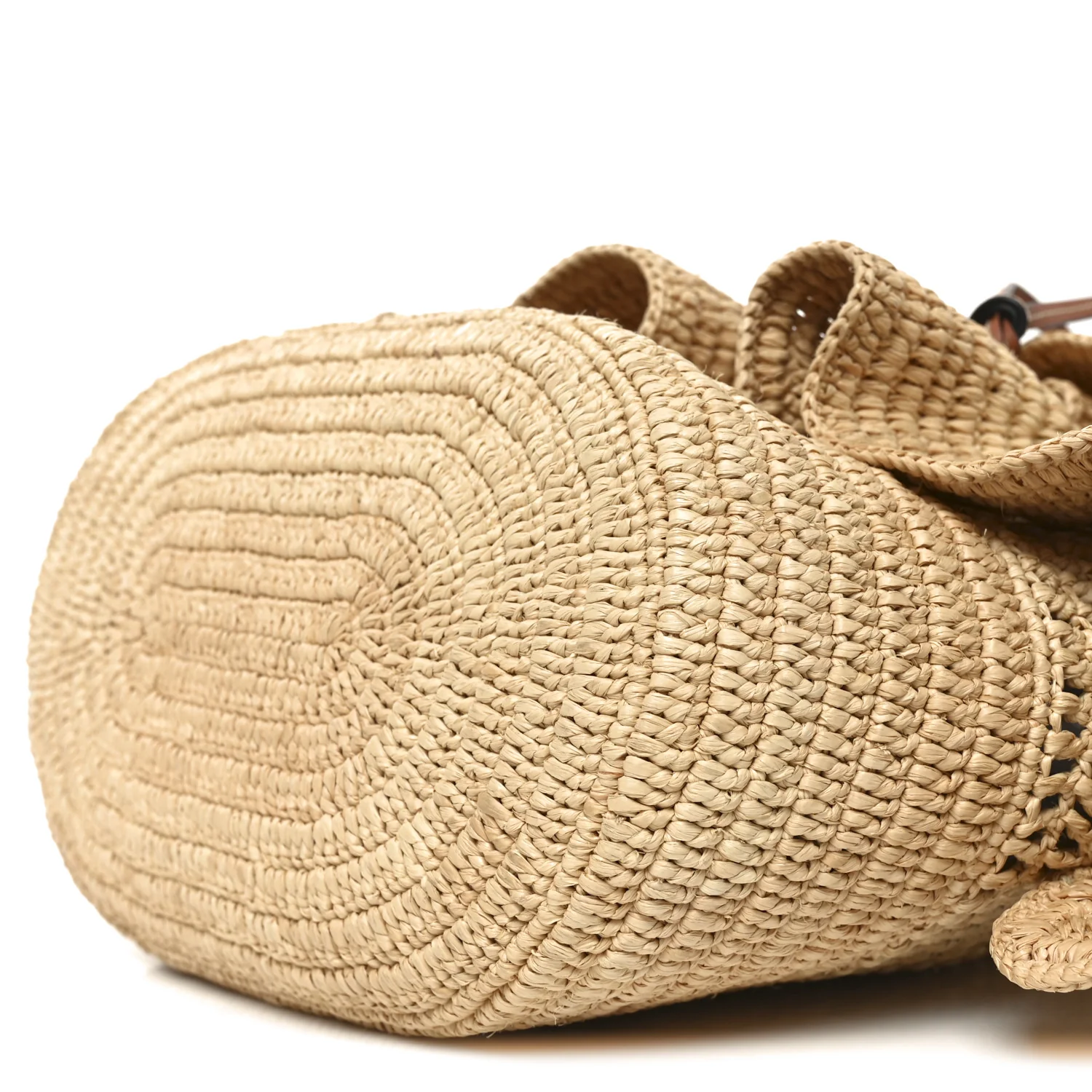 Raffia Calfskin Paulas Ibiza Balloon Ruffle Basket Tote Bag Natural Tan - Image 10