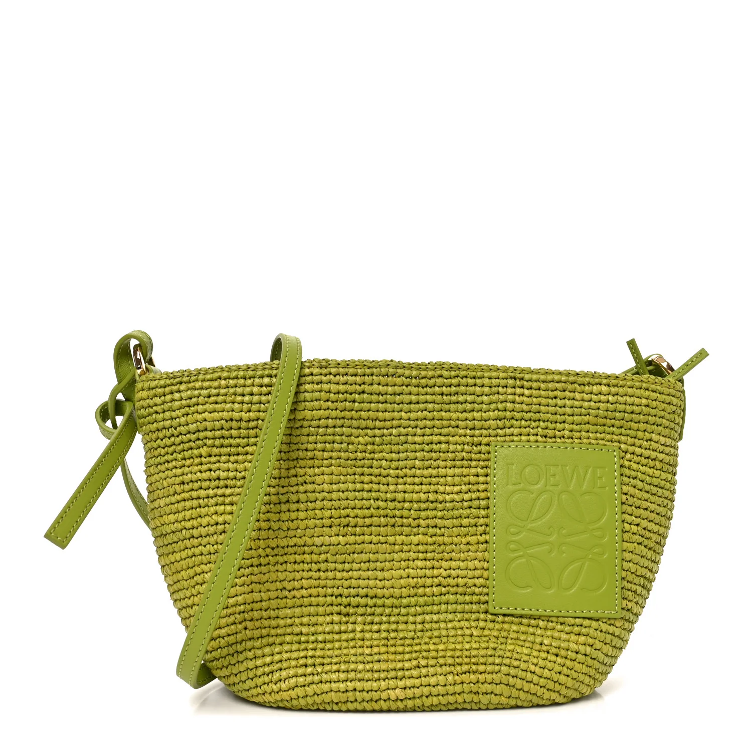 Raffia Calfskin Slit Pochette Bag Green