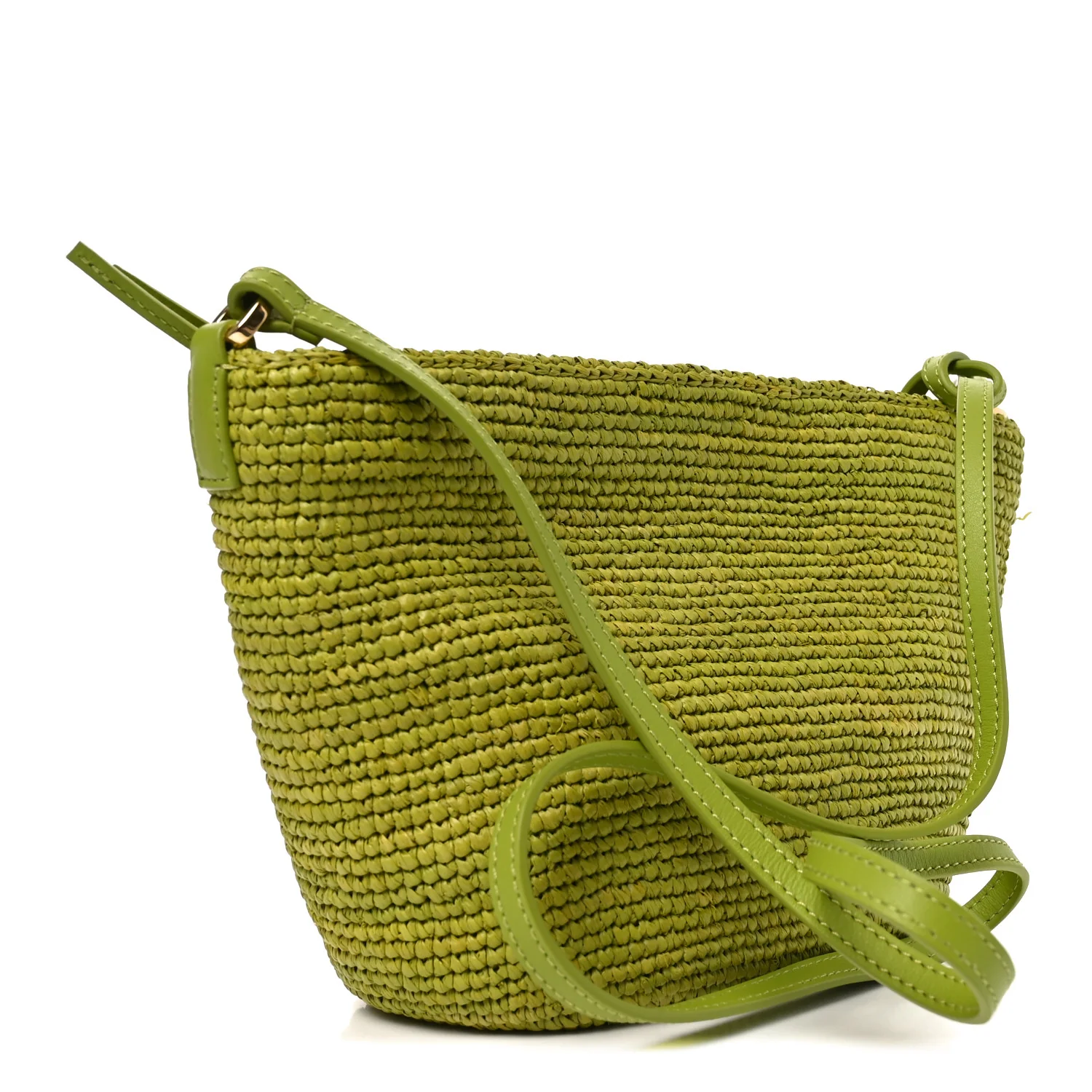 Raffia Calfskin Slit Pochette Bag Green - Image 3